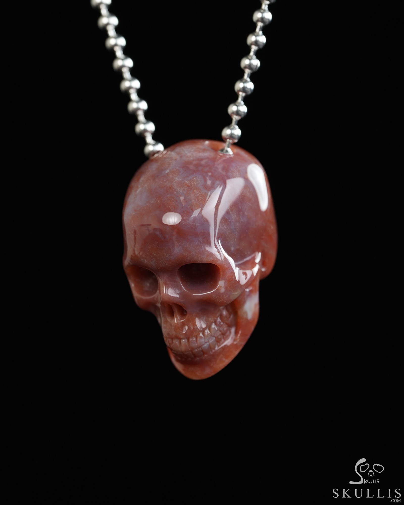 Hollow Essence - 1.4" Indian Agate Hand Carved Crystal Skull Pendant, Crystal Healing Skull Jewelry, for Women & Men Hollow Essence - 1.4" Indian Agate Hand Carved Crystal Skull Pendant, Crystal Healing Skull Jewelry, for Women & Men