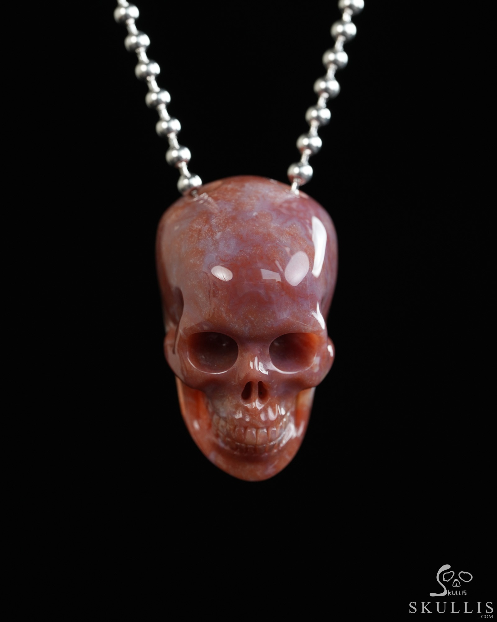 Hollow Essence - 1.4" Indian Agate Hand Carved Crystal Skull Pendant, Crystal Healing Skull Jewelry, for Women & Men Hollow Essence - 1.4" Indian Agate Hand Carved Crystal Skull Pendant, Crystal Healing Skull Jewelry, for Women & Men