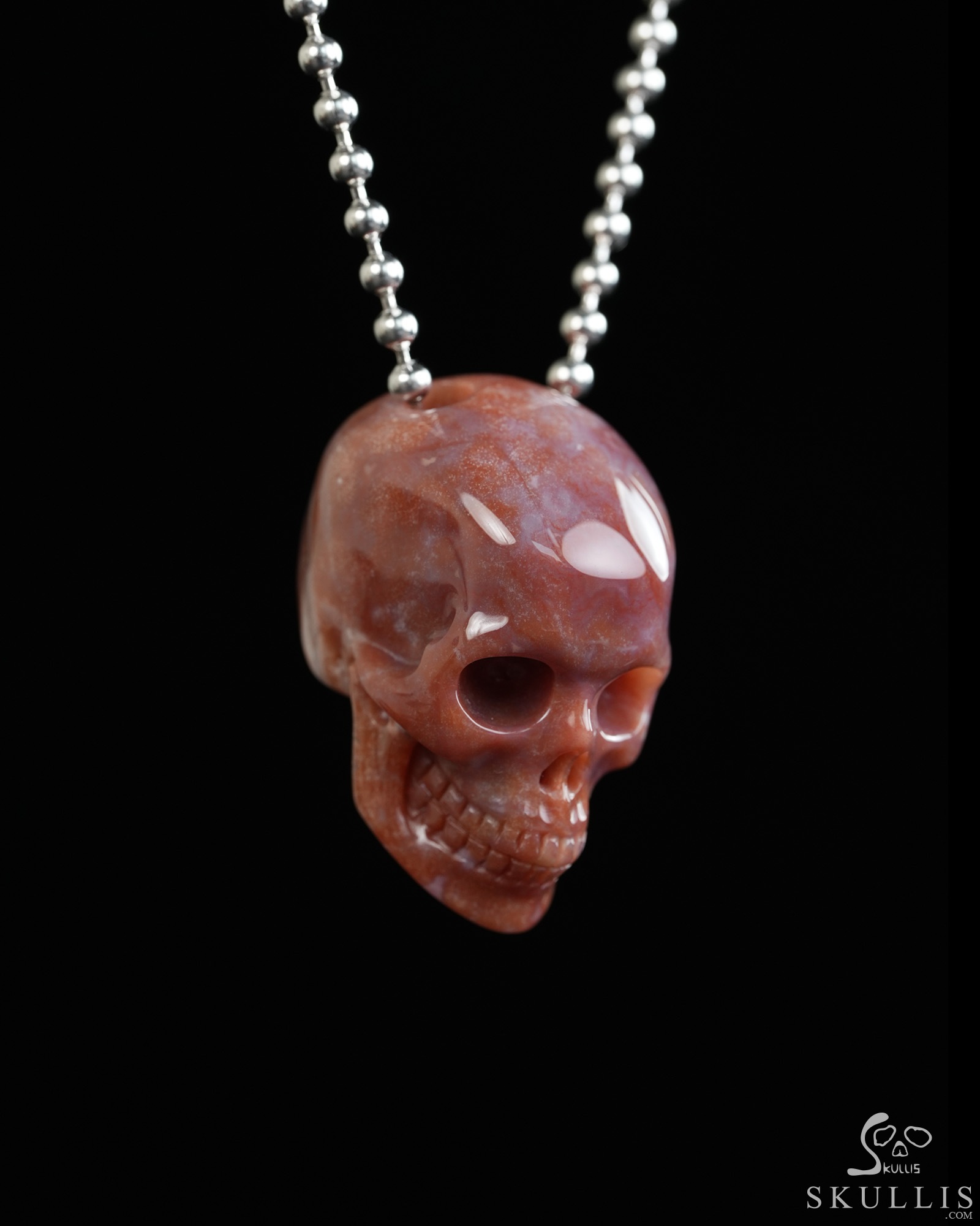Hollow Essence - 1.4" Indian Agate Hand Carved Crystal Skull Pendant, Crystal Healing Skull Jewelry, for Women & Men Hollow Essence - 1.4" Indian Agate Hand Carved Crystal Skull Pendant, Crystal Healing Skull Jewelry, for Women & Men