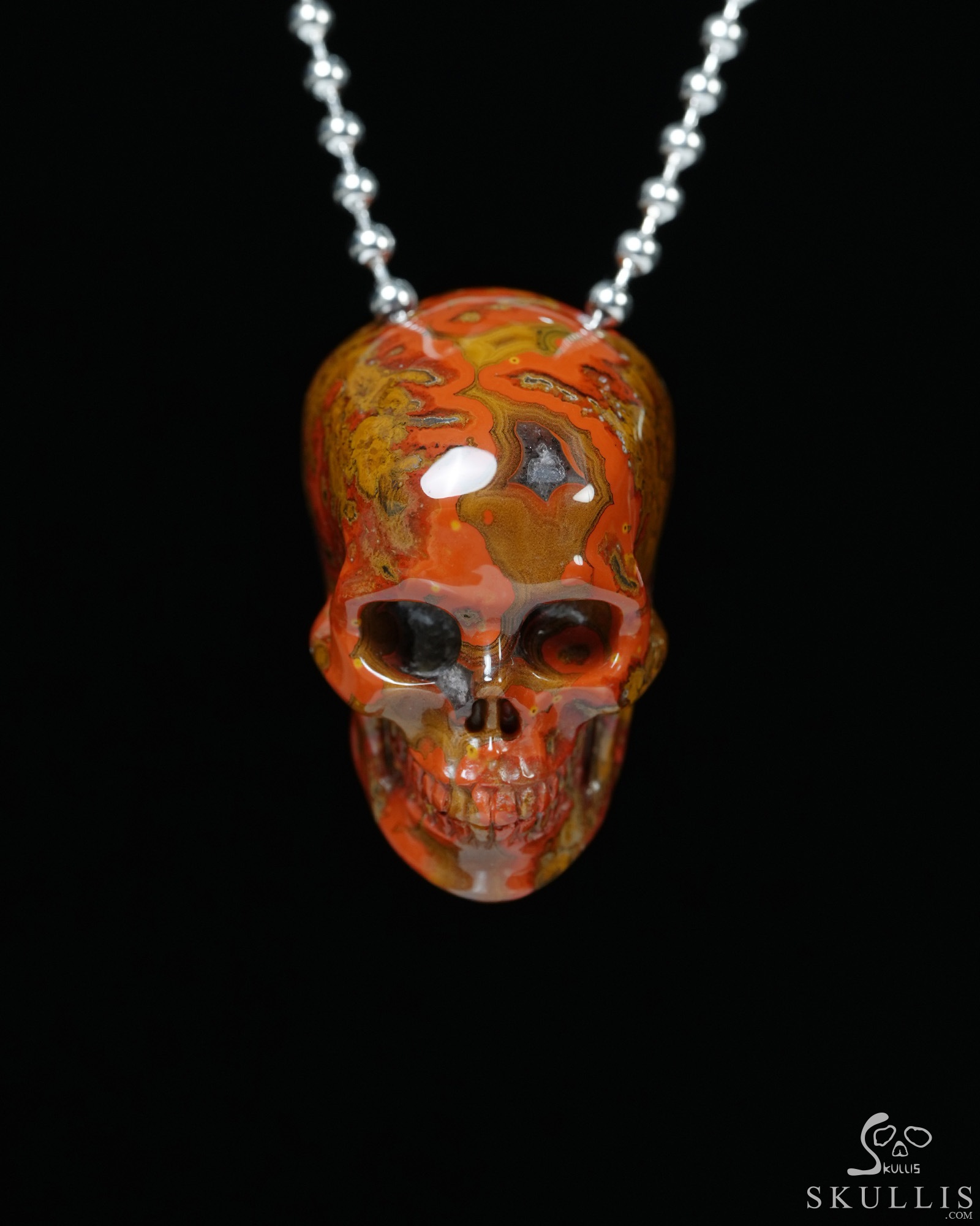 Hollow Essence - Necklace of 1.4" Red Desert Agate Hand Carved Crystal Skull Pendant, Skull Jewelry Hollow Essence - Necklace of 1.4" Red Desert Agate Hand Carved Crystal Skull Pendant, Skull Jewelry
