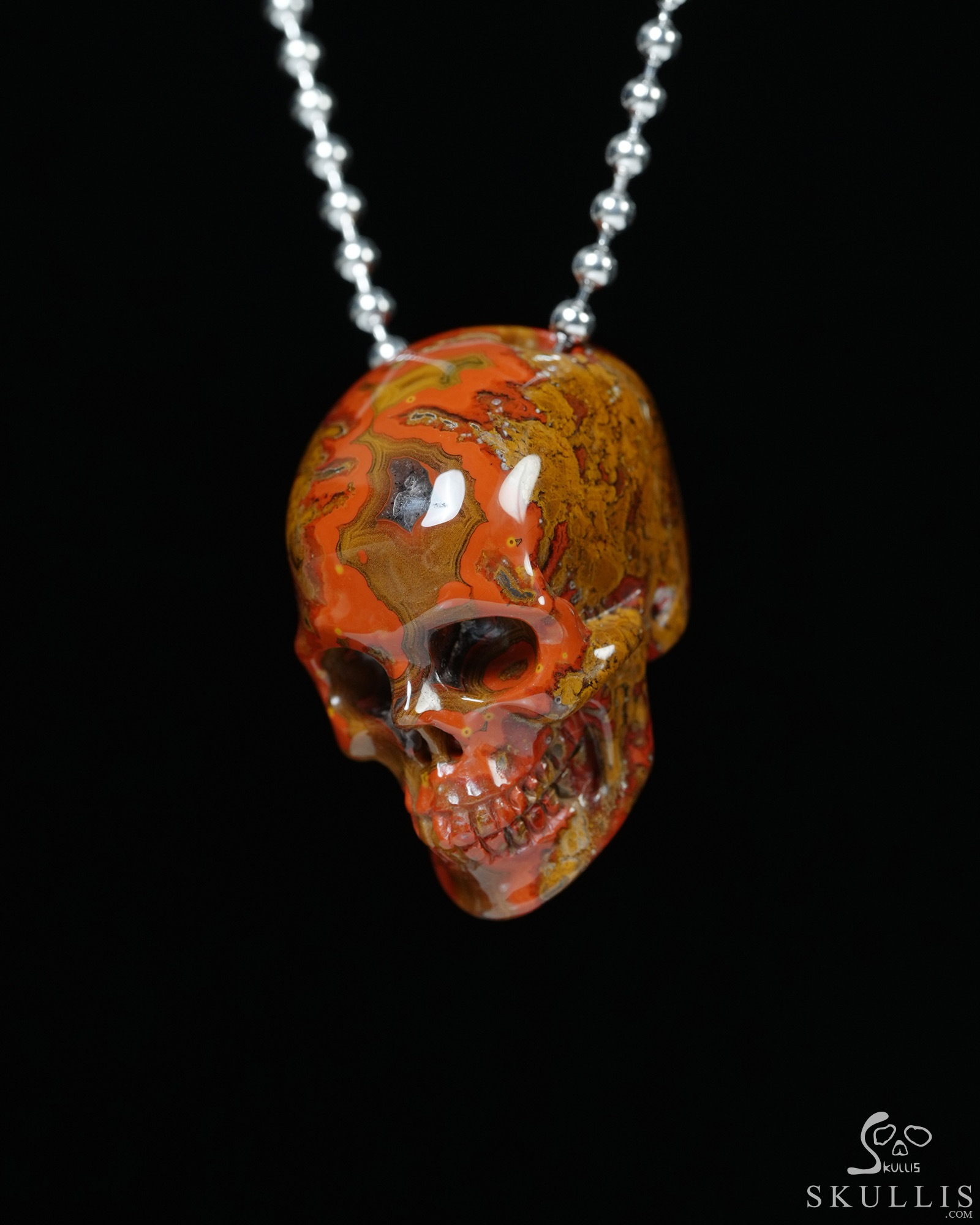 Hollow Essence - Necklace of 1.4" Red Desert Agate Hand Carved Crystal Skull Pendant, Skull Jewelry Hollow Essence - Necklace of 1.4" Red Desert Agate Hand Carved Crystal Skull Pendant, Skull Jewelry