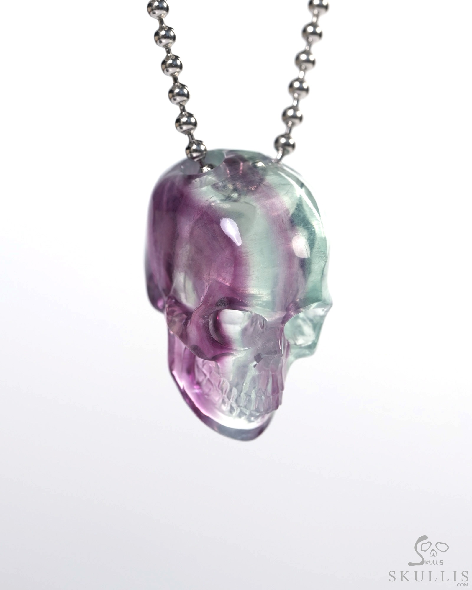 Hollow Essence - Necklace of 1.4" Fluorite Hand Carved Crystal Skull Pendant, Skull Jewelry Hollow Essence - Necklace of 1.4" Fluorite Hand Carved Crystal Skull Pendant, Skull Jewelry
