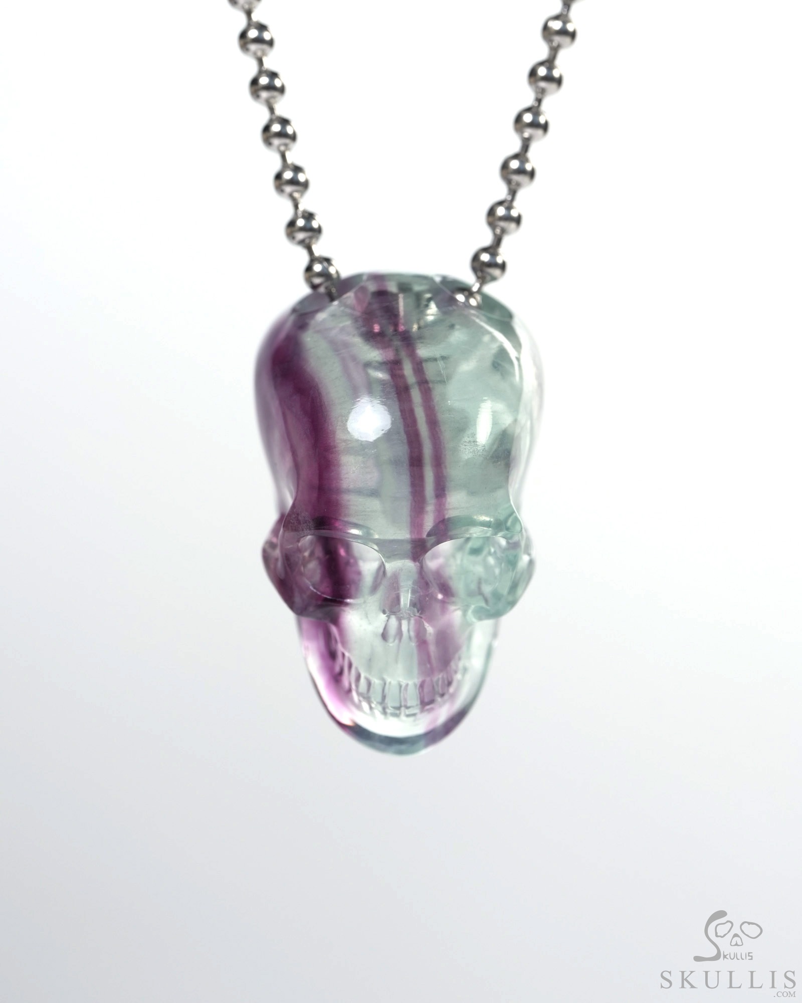 Hollow Essence - Necklace of 1.4" Fluorite Hand Carved Crystal Skull Pendant, Skull Jewelry Hollow Essence - Necklace of 1.4" Fluorite Hand Carved Crystal Skull Pendant, Skull Jewelry