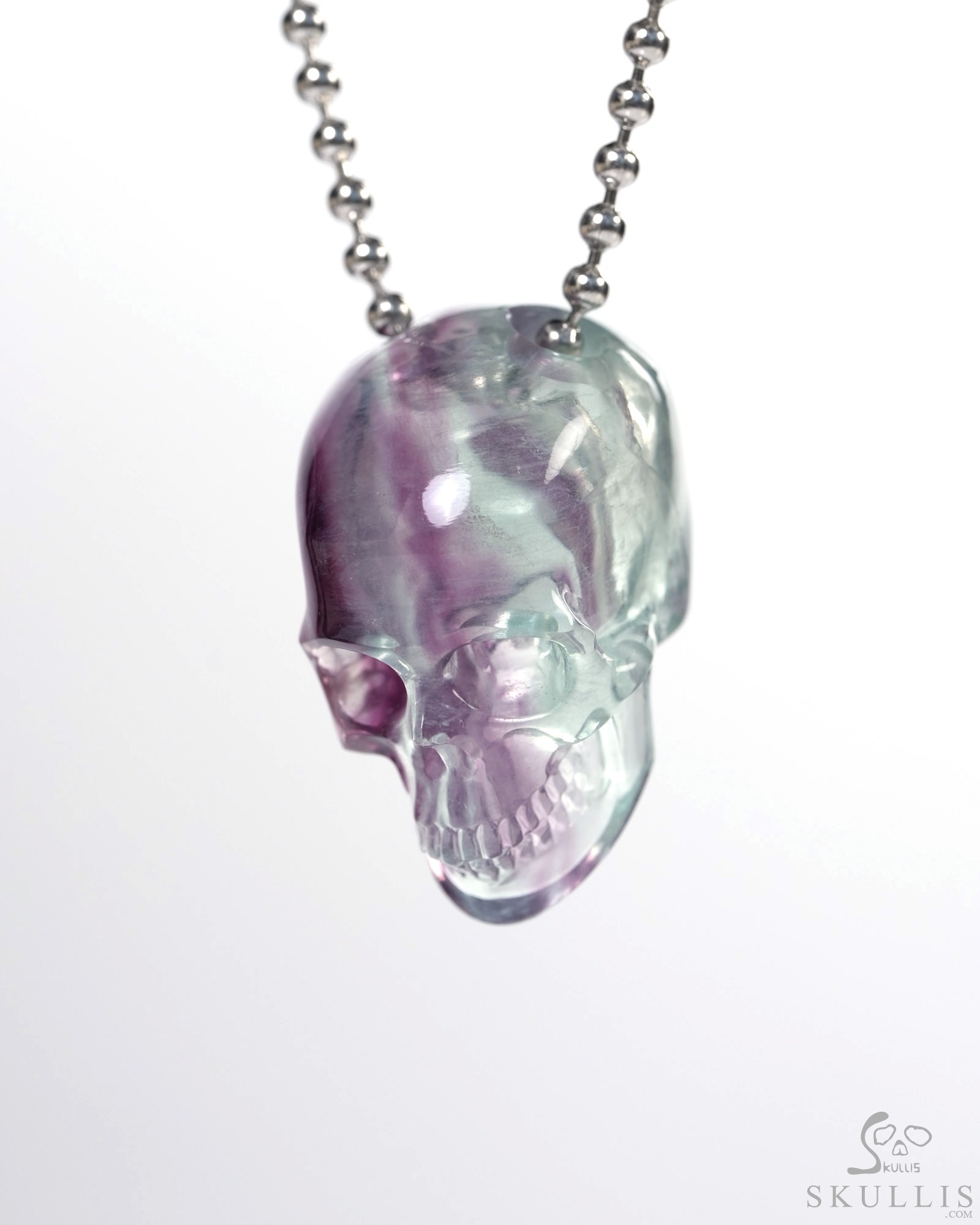 Hollow Essence - Necklace of 1.4" Fluorite Hand Carved Crystal Skull Pendant, Skull Jewelry Hollow Essence - Necklace of 1.4" Fluorite Hand Carved Crystal Skull Pendant, Skull Jewelry