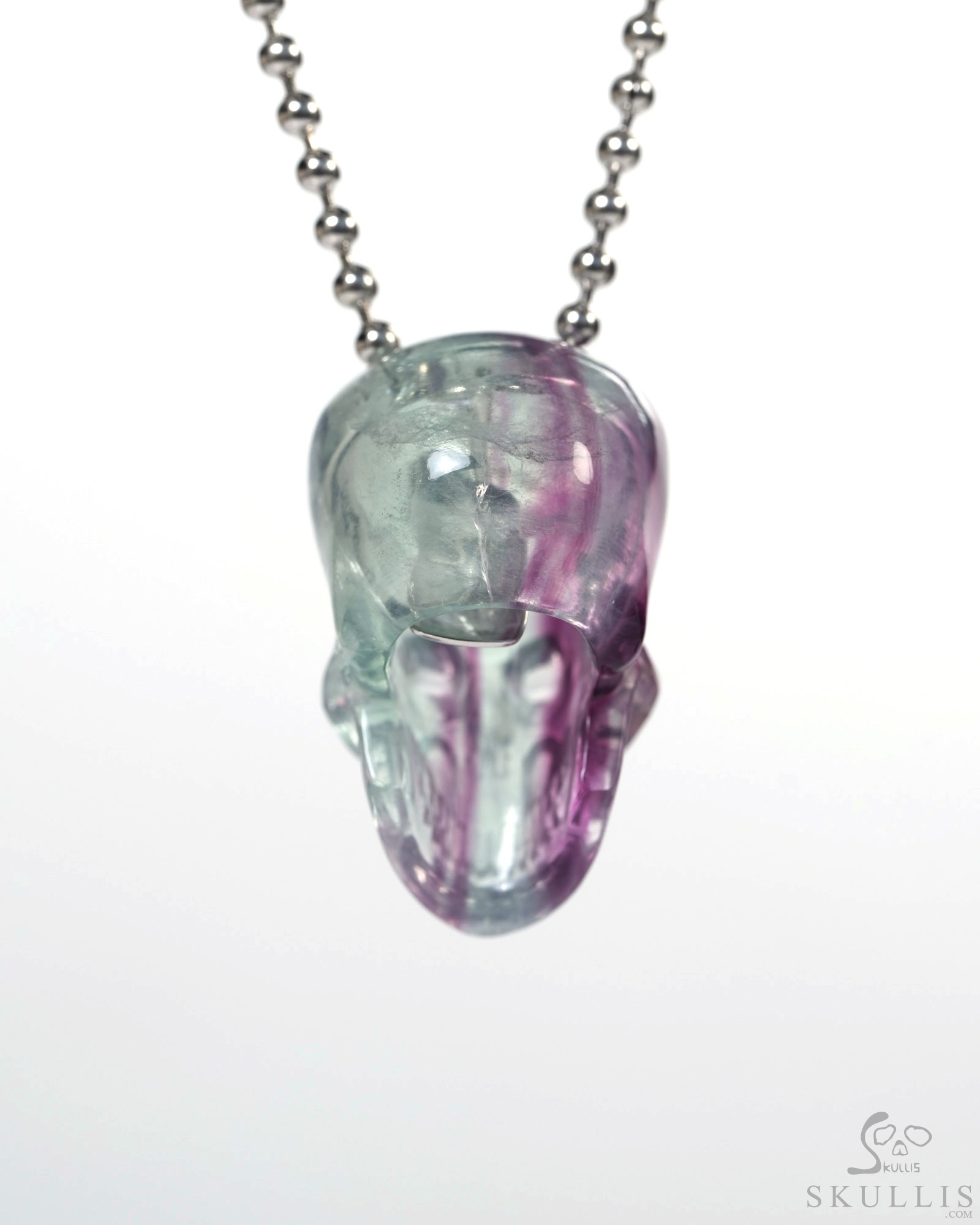 Hollow Essence - Necklace of 1.4" Fluorite Hand Carved Crystal Skull Pendant, Skull Jewelry Hollow Essence - Necklace of 1.4" Fluorite Hand Carved Crystal Skull Pendant, Skull Jewelry