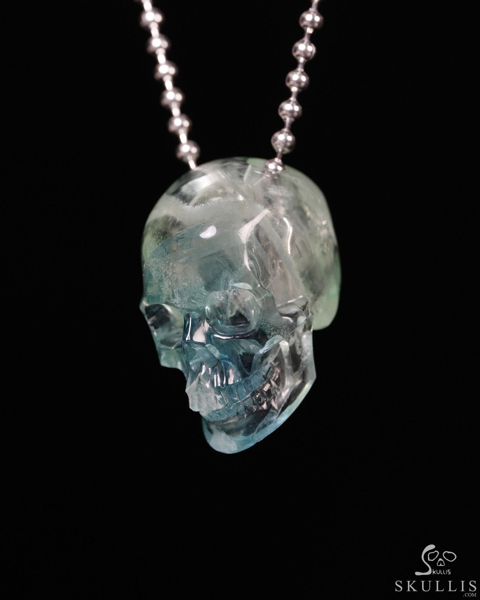 Hollow Essence - Necklace of 1.4" Fluorite Hand Carved Crystal Skull Pendant, Skull Jewelry Hollow Essence - Necklace of 1.4" Fluorite Hand Carved Crystal Skull Pendant, Skull Jewelry