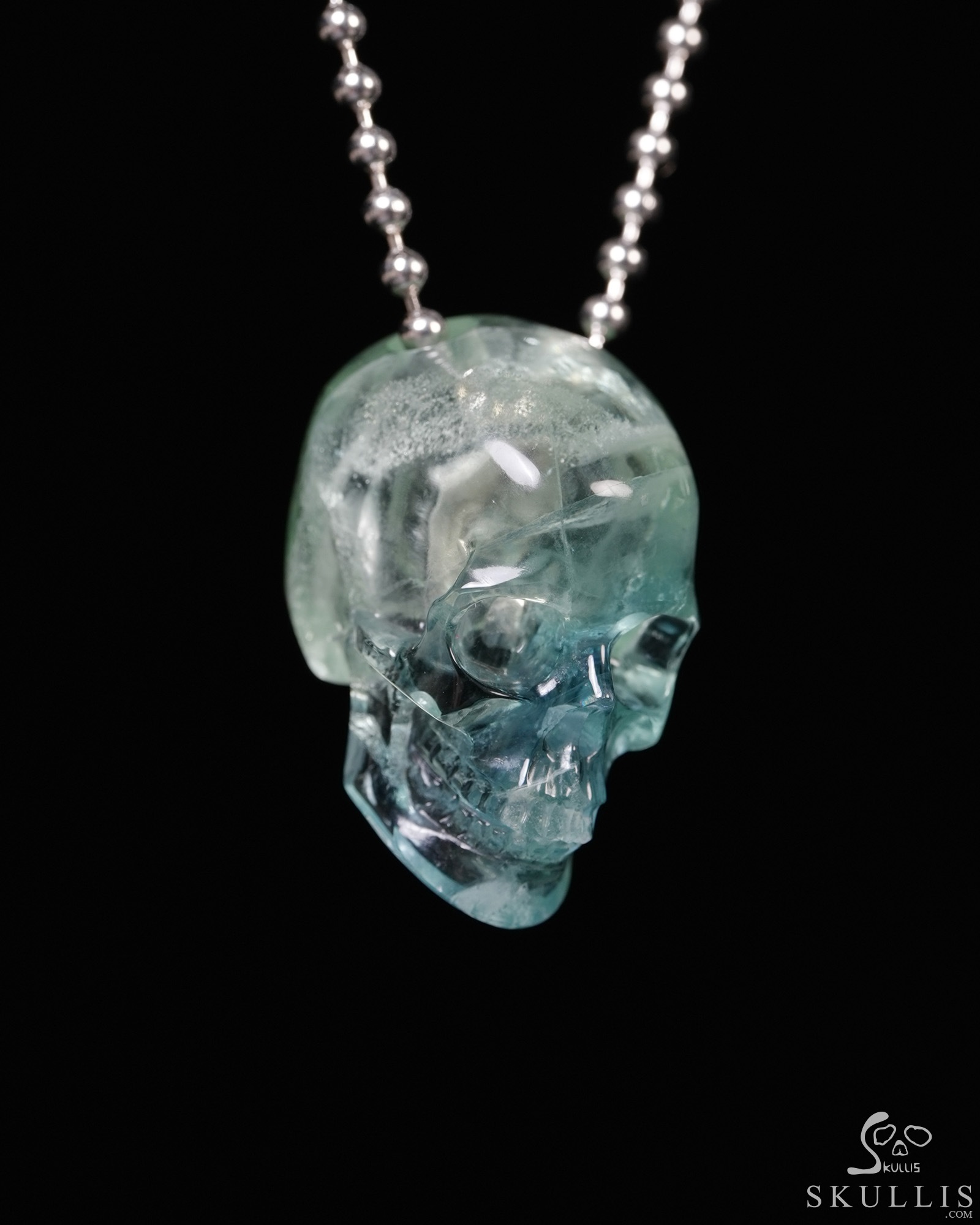 Hollow Essence - Necklace of 1.4" Fluorite Hand Carved Crystal Skull Pendant, Skull Jewelry Hollow Essence - Necklace of 1.4" Fluorite Hand Carved Crystal Skull Pendant, Skull Jewelry
