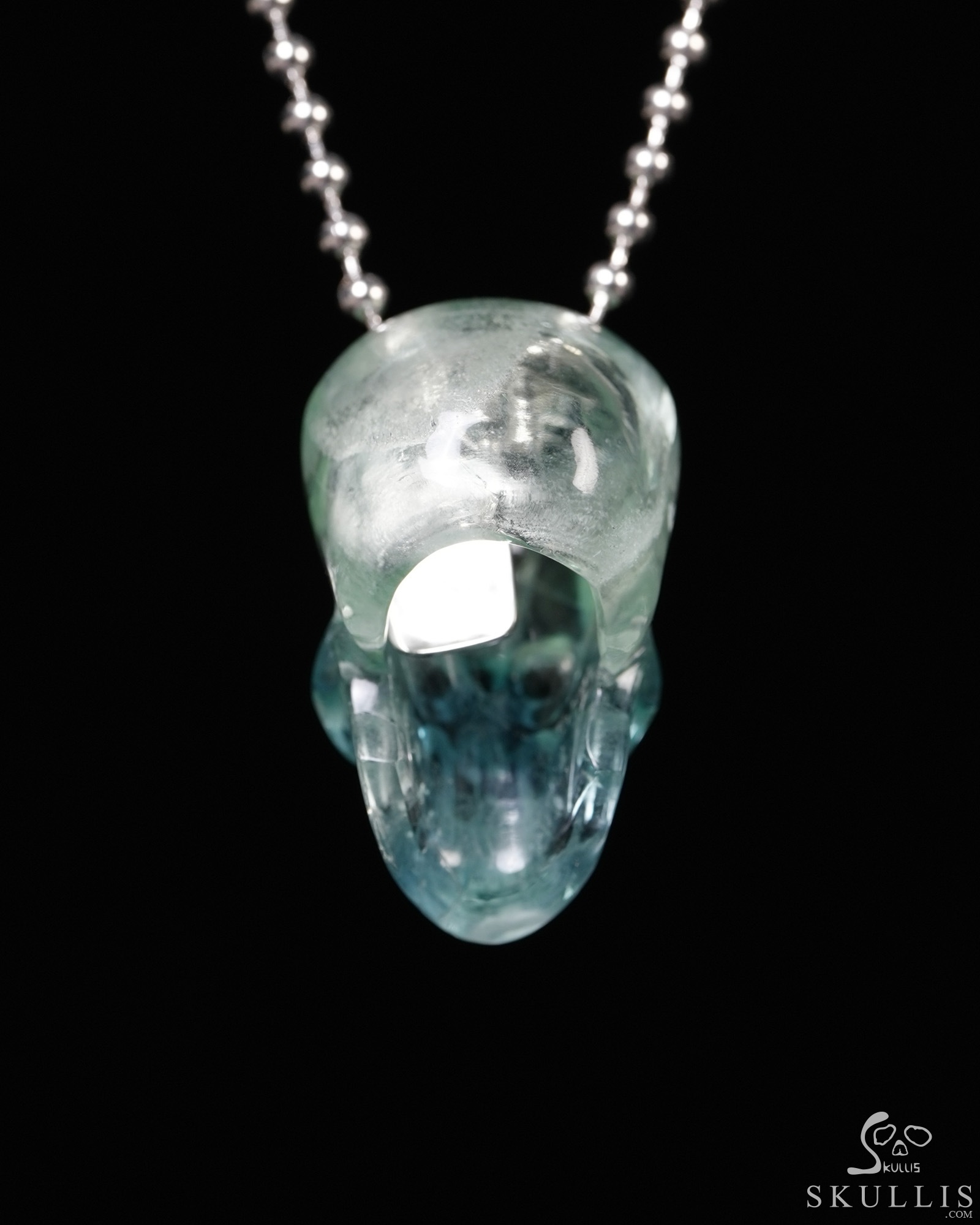 Hollow Essence - Necklace of 1.4" Fluorite Hand Carved Crystal Skull Pendant, Skull Jewelry Hollow Essence - Necklace of 1.4" Fluorite Hand Carved Crystal Skull Pendant, Skull Jewelry