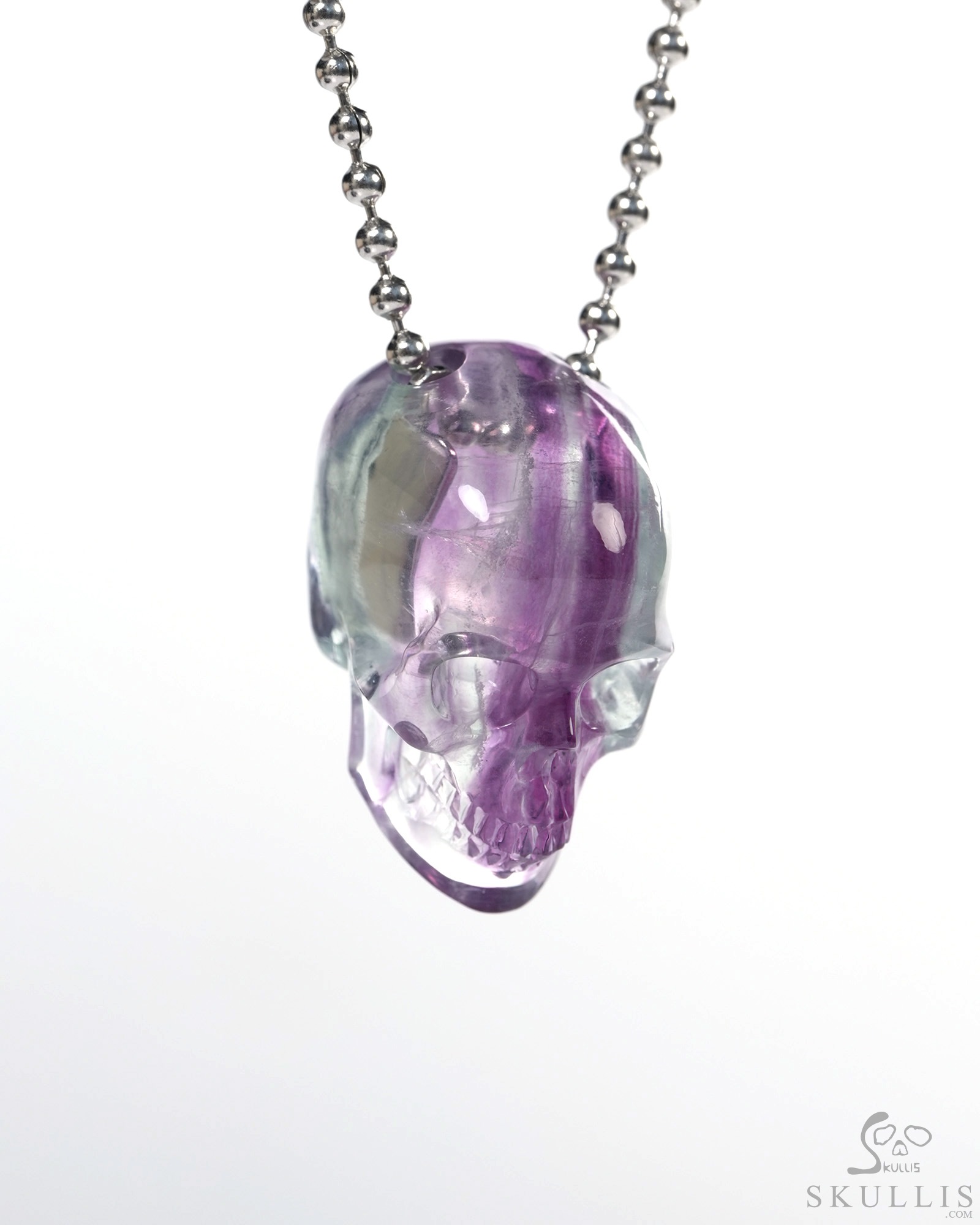 Hollow Essence - Necklace of 1.4" Fluorite Hand Carved Crystal Skull Pendant, Skull Jewelry Hollow Essence - Necklace of 1.4" Fluorite Hand Carved Crystal Skull Pendant, Skull Jewelry