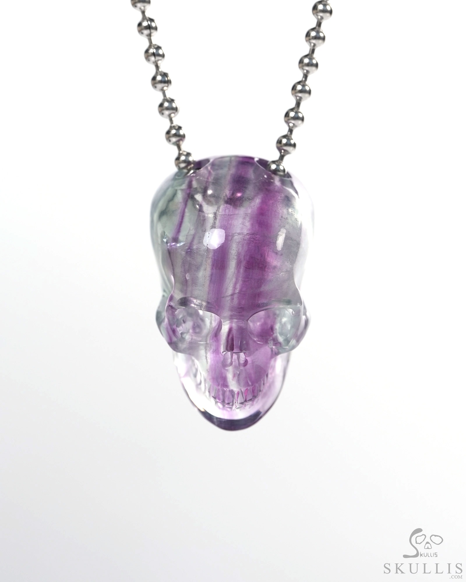 Hollow Essence - Necklace of 1.4" Fluorite Hand Carved Crystal Skull Pendant, Skull Jewelry Hollow Essence - Necklace of 1.4" Fluorite Hand Carved Crystal Skull Pendant, Skull Jewelry