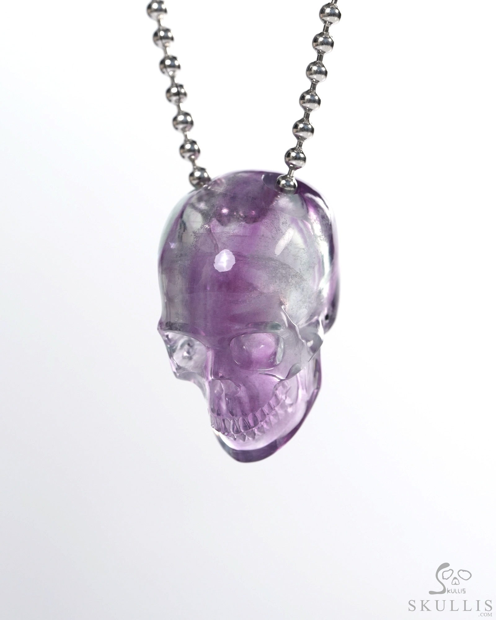Hollow Essence - Necklace of 1.4" Fluorite Hand Carved Crystal Skull Pendant, Skull Jewelry Hollow Essence - Necklace of 1.4" Fluorite Hand Carved Crystal Skull Pendant, Skull Jewelry