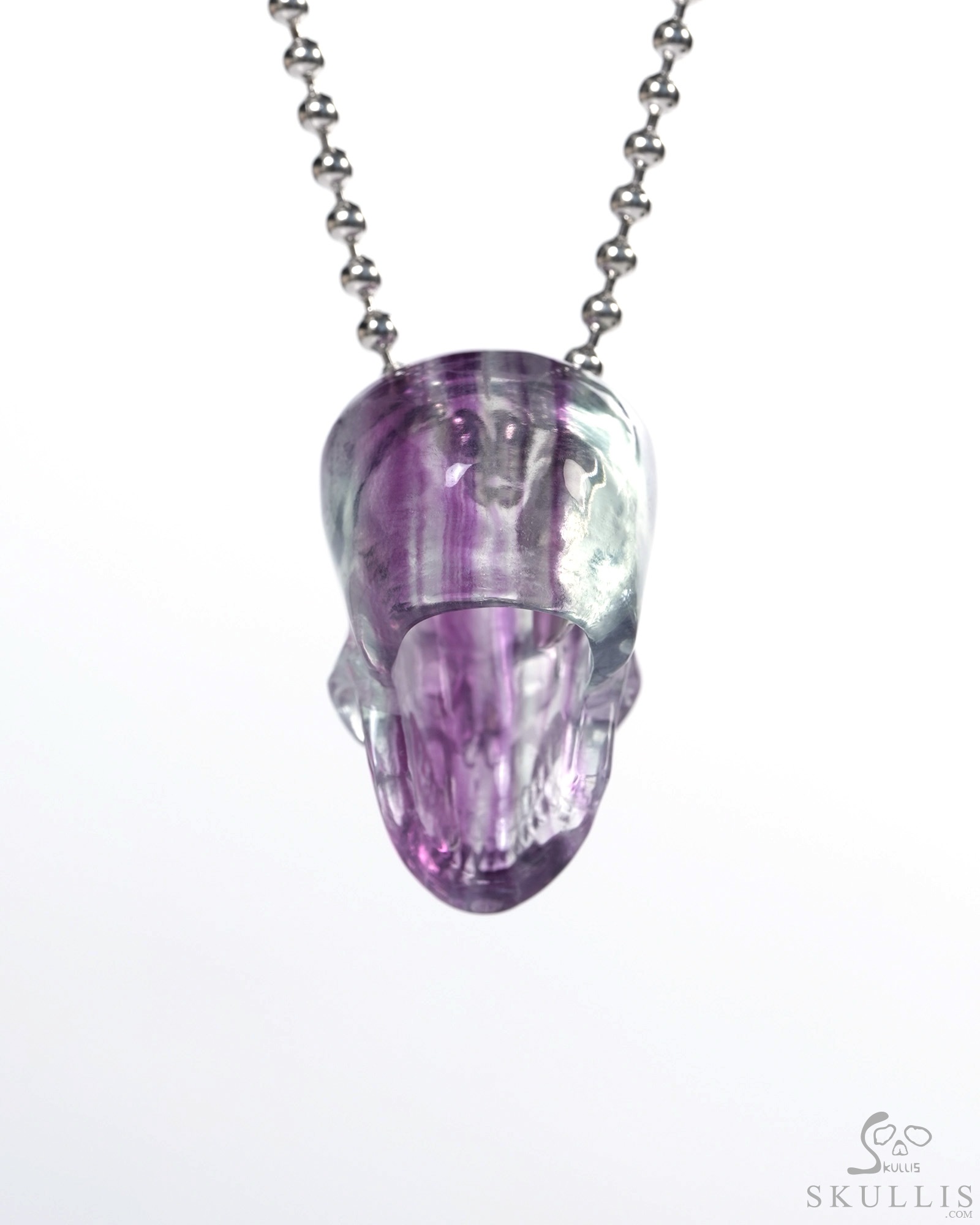 Hollow Essence - Necklace of 1.4" Fluorite Hand Carved Crystal Skull Pendant, Skull Jewelry Hollow Essence - Necklace of 1.4" Fluorite Hand Carved Crystal Skull Pendant, Skull Jewelry