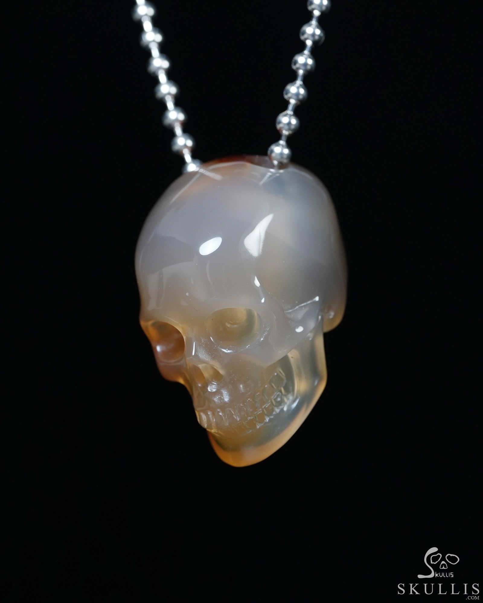 Hollow Essence - Necklace of 1.4" Agate Hand Carved Crystal Skull Pendant, Skull Jewelry Hollow Essence - Necklace of 1.4" Agate Hand Carved Crystal Skull Pendant, Skull Jewelry