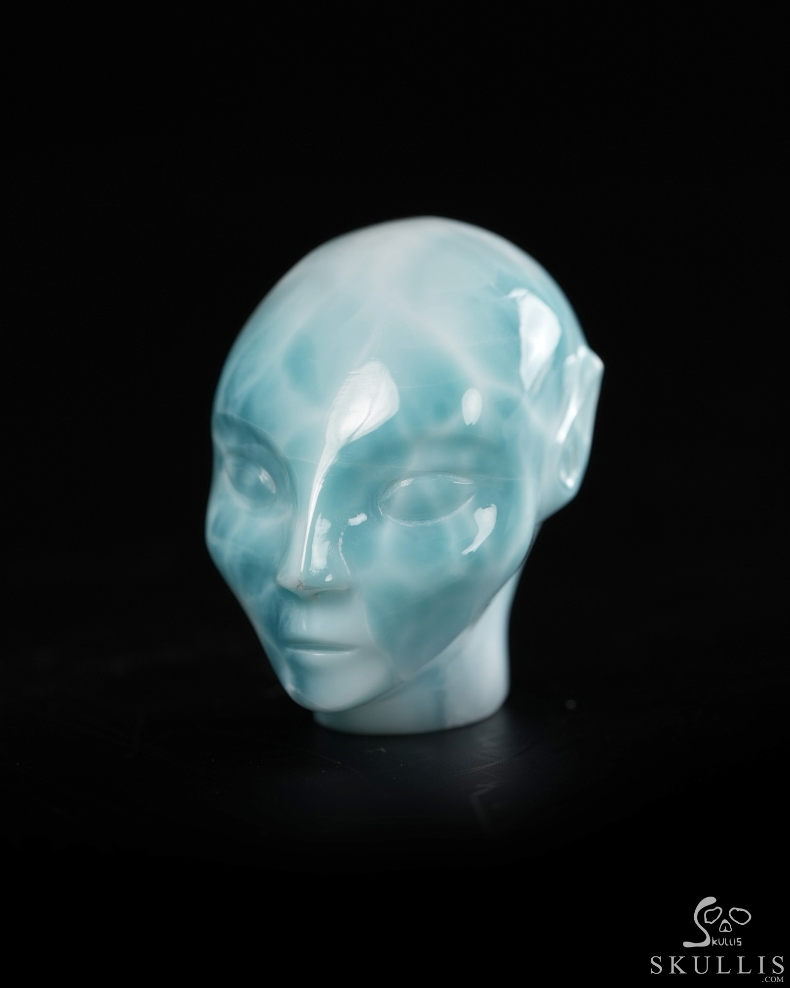 Gemstone 1.3" Larimar Hand Carved Fairy Elf Alien Crystal Skull Companion Sculpture, Crystal Healing Gemstone 1.3" Larimar Hand Carved Fairy Elf Alien Crystal Skull Companion Sculpture, Crystal Healing