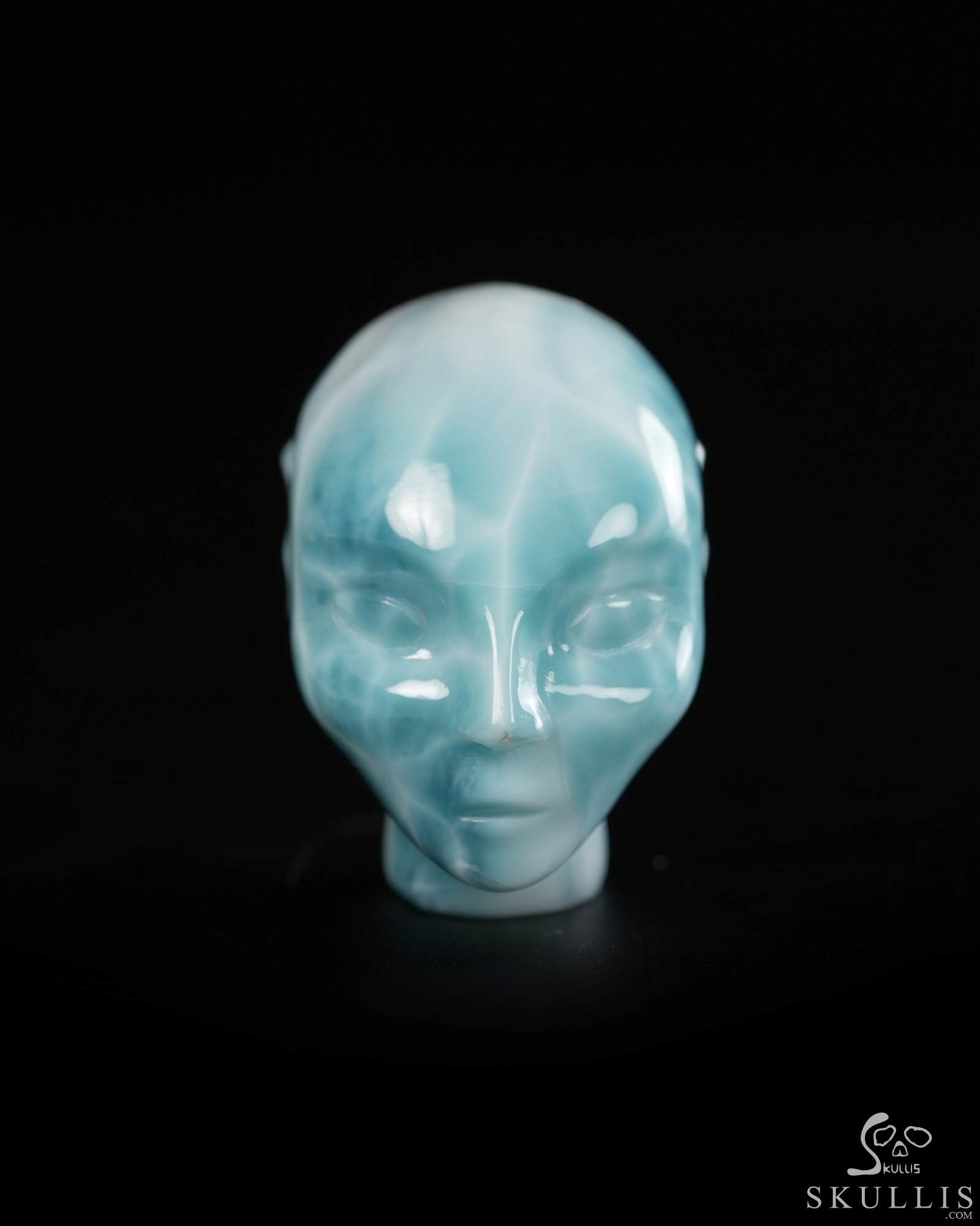 Gemstone 1.3" Larimar Hand Carved Fairy Elf Alien Crystal Skull Companion Sculpture, Crystal Healing Gemstone 1.3" Larimar Hand Carved Fairy Elf Alien Crystal Skull Companion Sculpture, Crystal Healing