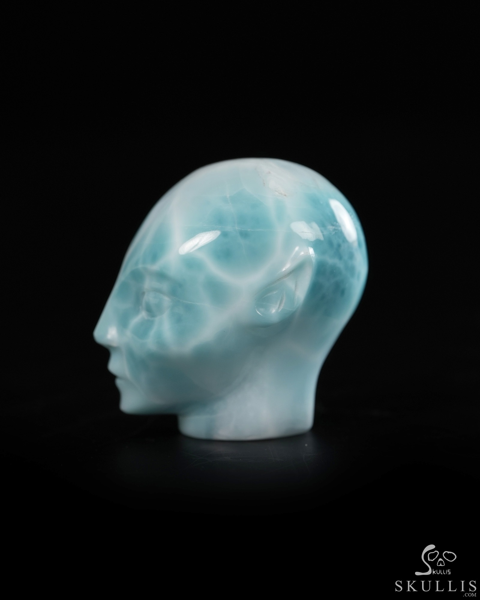 Gemstone 1.3" Larimar Hand Carved Fairy Elf Alien Crystal Skull Companion Sculpture, Crystal Healing Gemstone 1.3" Larimar Hand Carved Fairy Elf Alien Crystal Skull Companion Sculpture, Crystal Healing