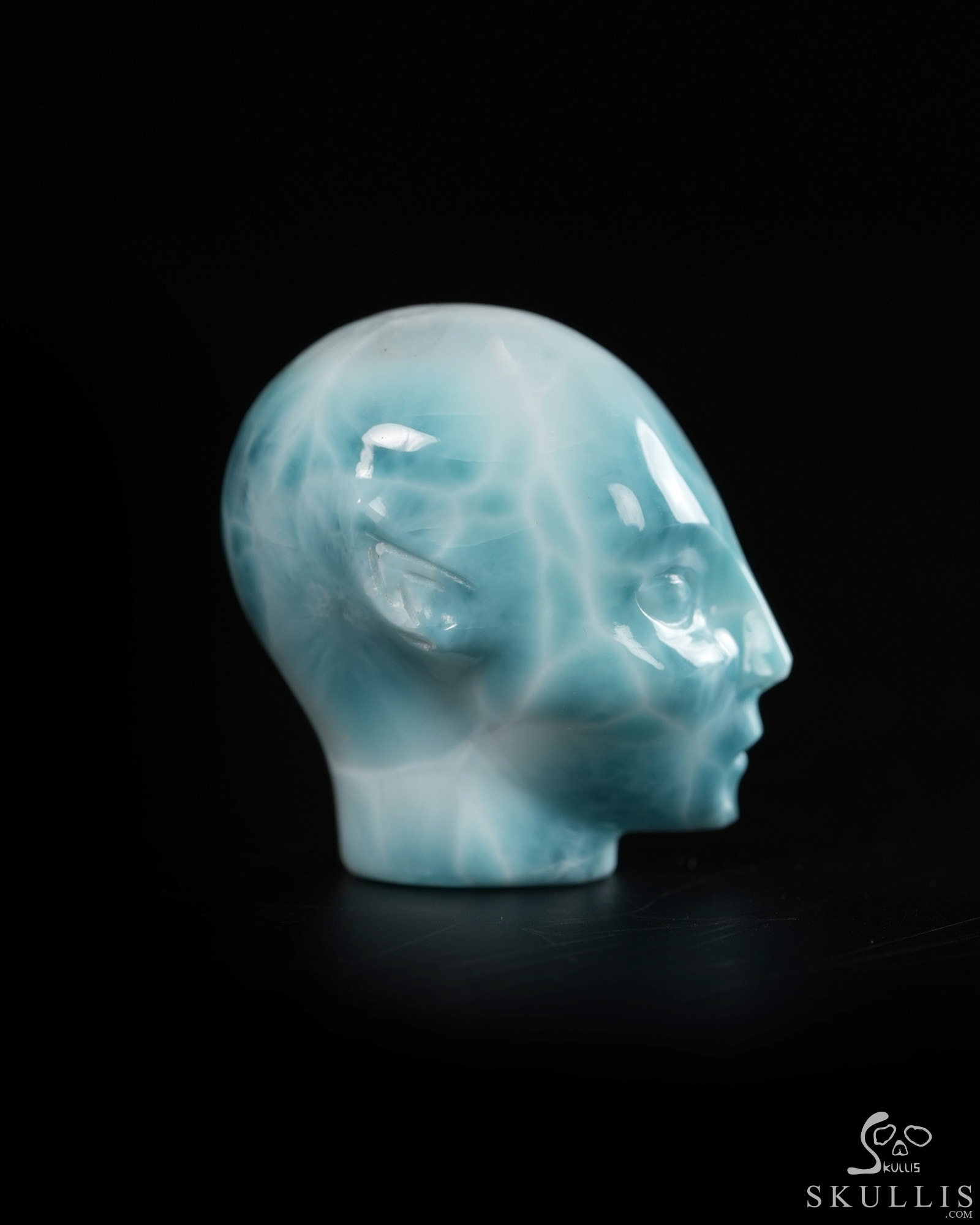 Gemstone 1.3" Larimar Hand Carved Fairy Elf Alien Crystal Skull Companion Sculpture, Crystal Healing Gemstone 1.3" Larimar Hand Carved Fairy Elf Alien Crystal Skull Companion Sculpture, Crystal Healing