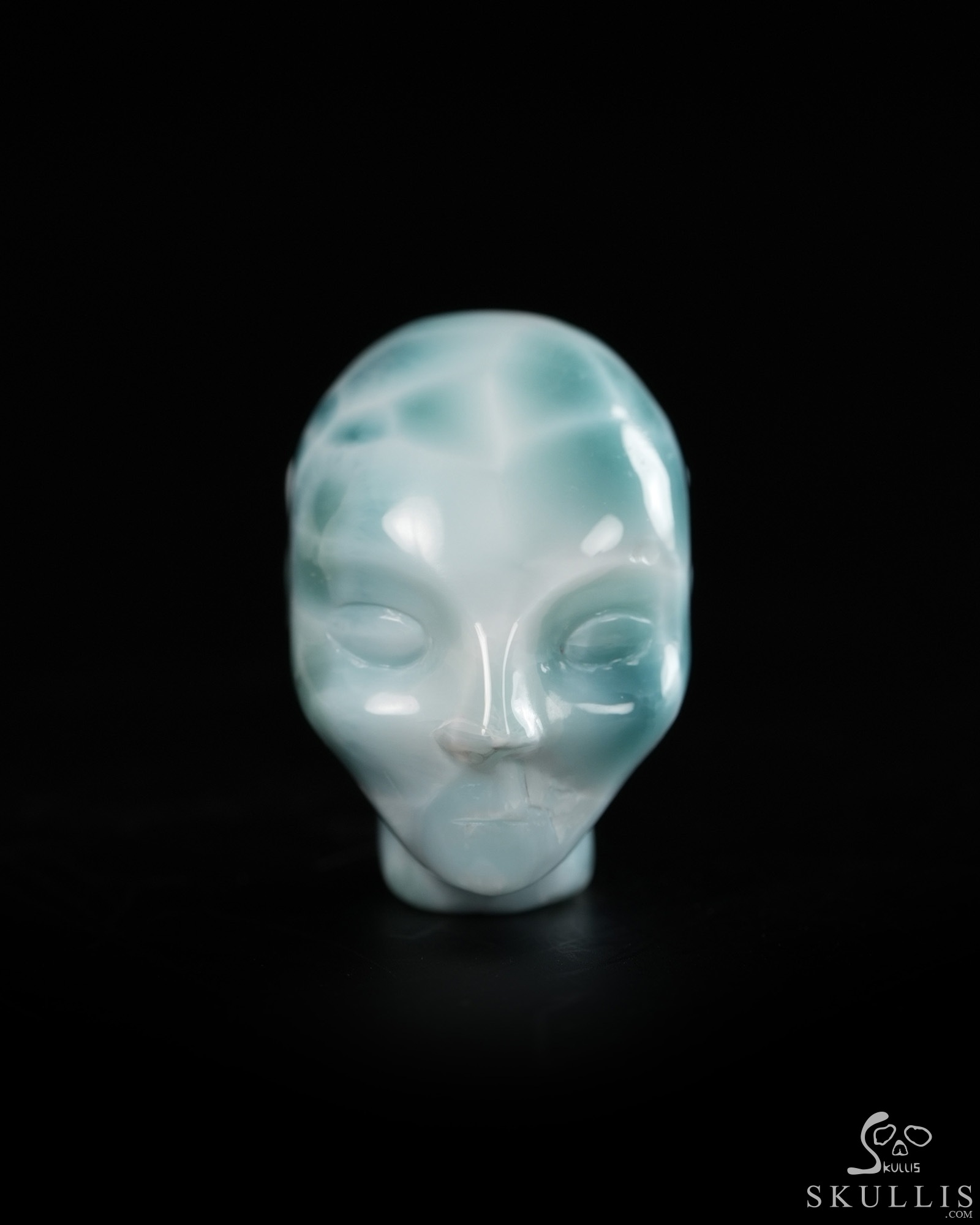 Gemstone 1.1" Larimar Hand Carved Fairy Elf Alien Crystal Skull Companion Sculpture, Crystal Healing Gemstone 1.1" Larimar Hand Carved Fairy Elf Alien Crystal Skull Companion Sculpture, Crystal Healing