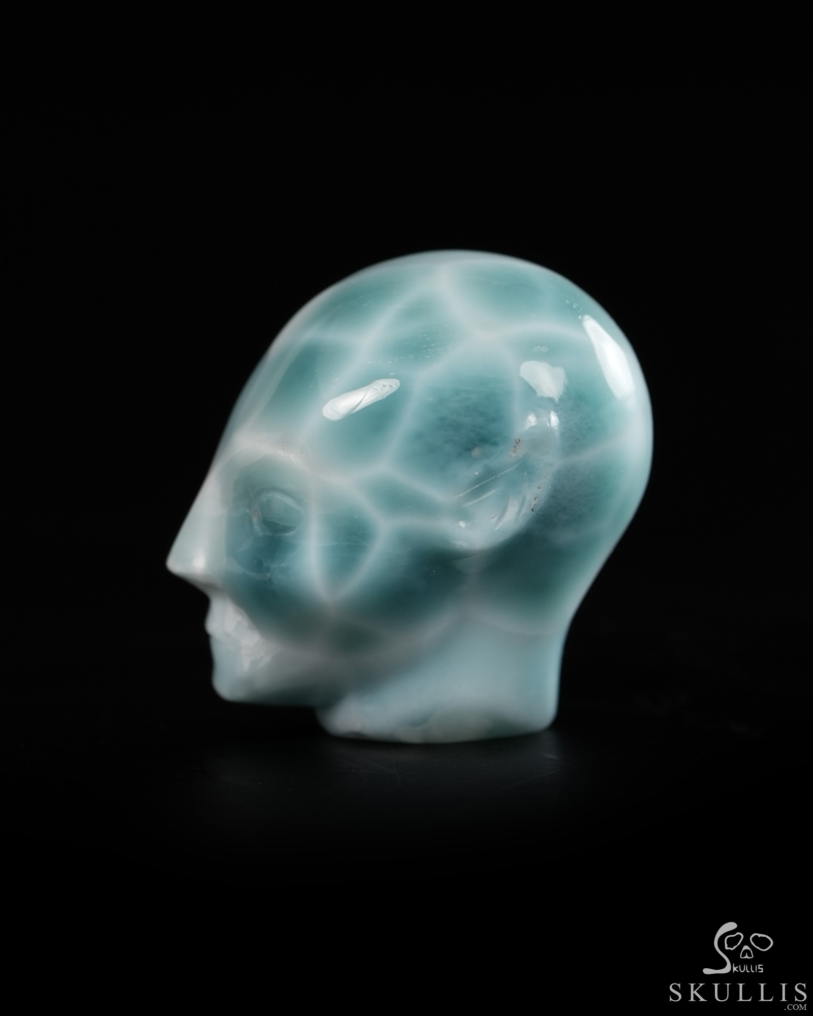 Gemstone 1.1" Larimar Hand Carved Fairy Elf Alien Crystal Skull Companion Sculpture, Crystal Healing Gemstone 1.1" Larimar Hand Carved Fairy Elf Alien Crystal Skull Companion Sculpture, Crystal Healing