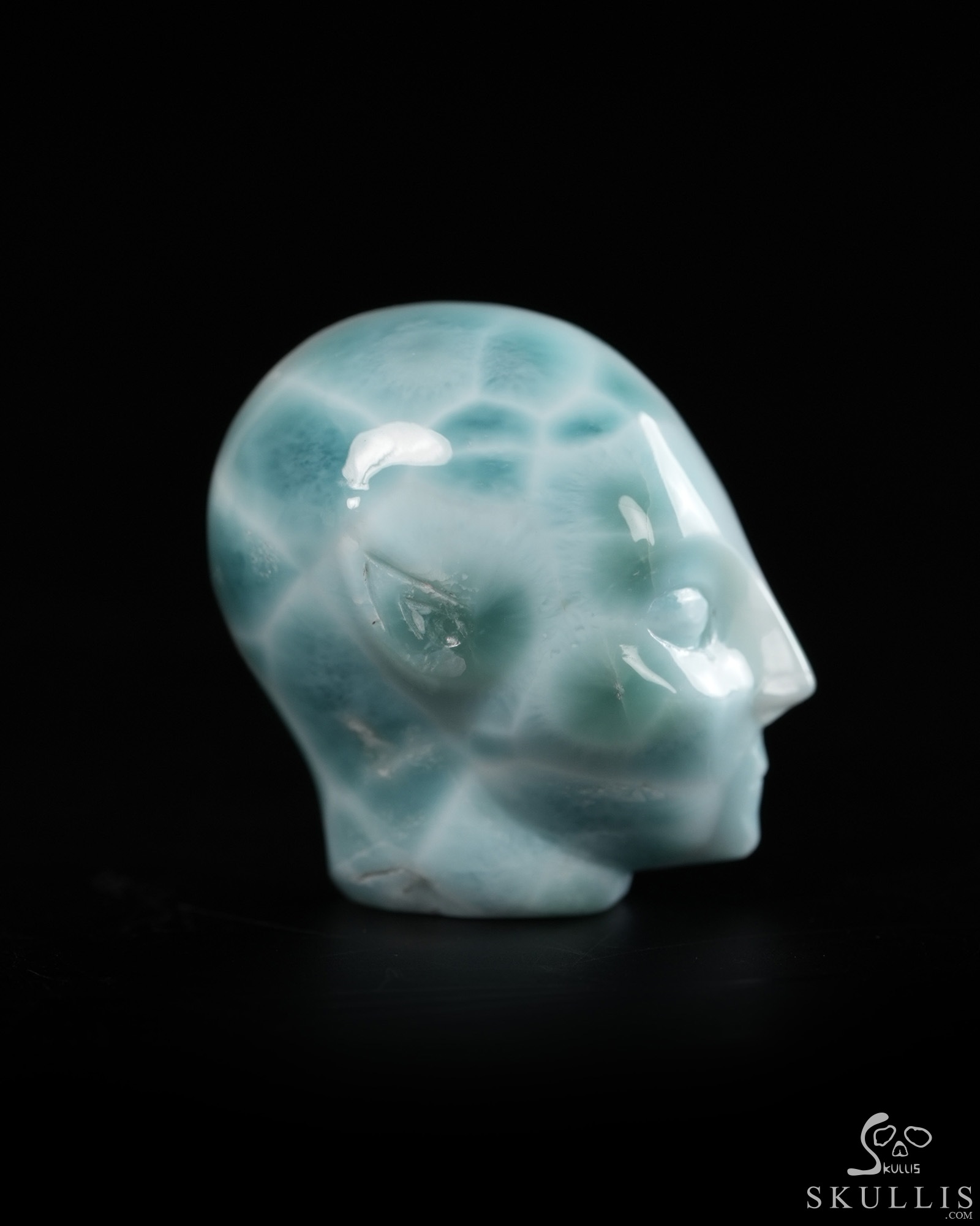 Gemstone 1.1" Larimar Hand Carved Fairy Elf Alien Crystal Skull Companion Sculpture, Crystal Healing Gemstone 1.1" Larimar Hand Carved Fairy Elf Alien Crystal Skull Companion Sculpture, Crystal Healing