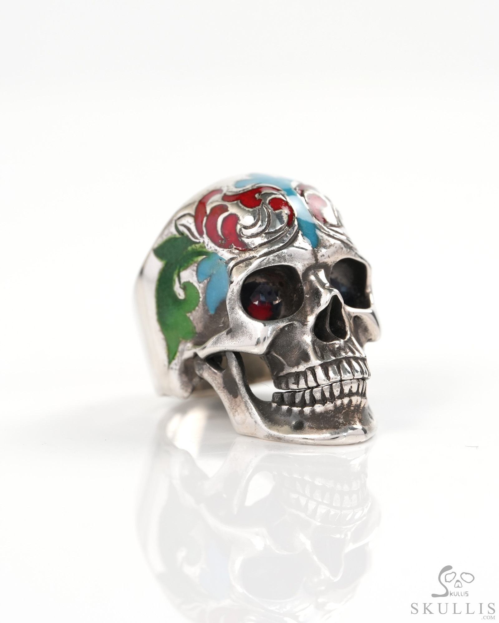 Vein of Life - US size 8 Gem Skull Ring of Cloisonné with 925 Sterling Silver Carved Skull, Skull Jewelry, for Women & Men Vein of Life - US size 8 Gem Skull Ring of Cloisonné with 925 Sterling Silver Carved Skull, Skull Jewelry, for Women & Men