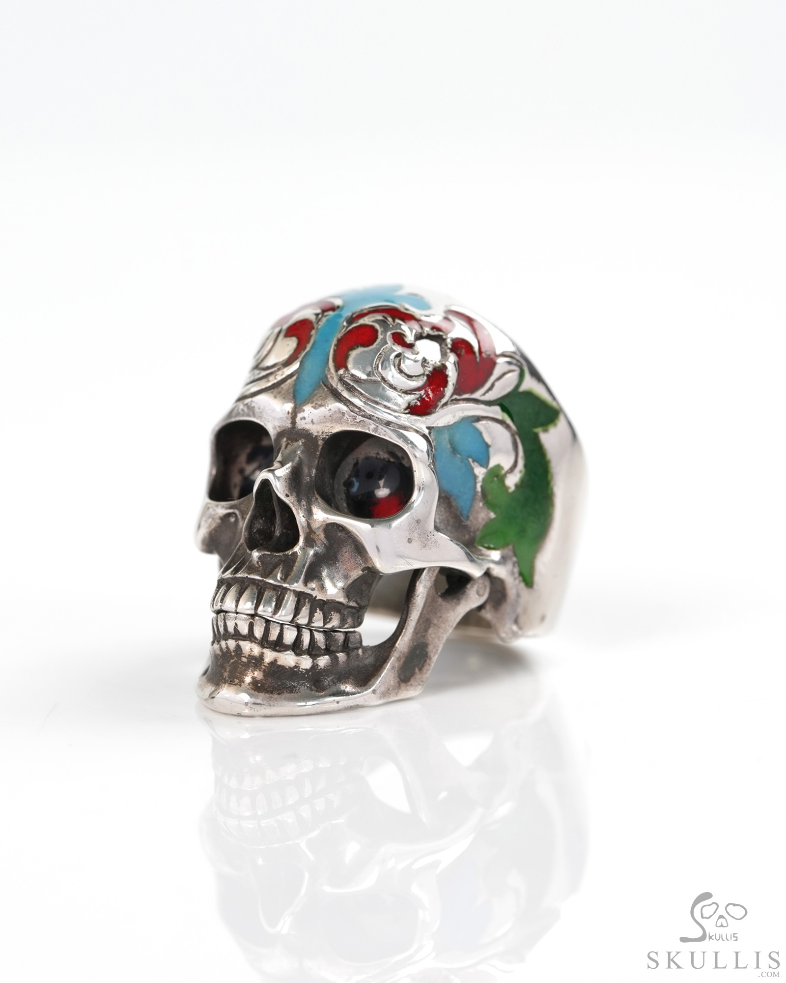 Vein of Life - US size 8 Gem Skull Ring of Cloisonné with 925 Sterling Silver Carved Skull, Skull Jewelry, for Women & Men Vein of Life - US size 8 Gem Skull Ring of Cloisonné with 925 Sterling Silver Carved Skull, Skull Jewelry, for Women & Men