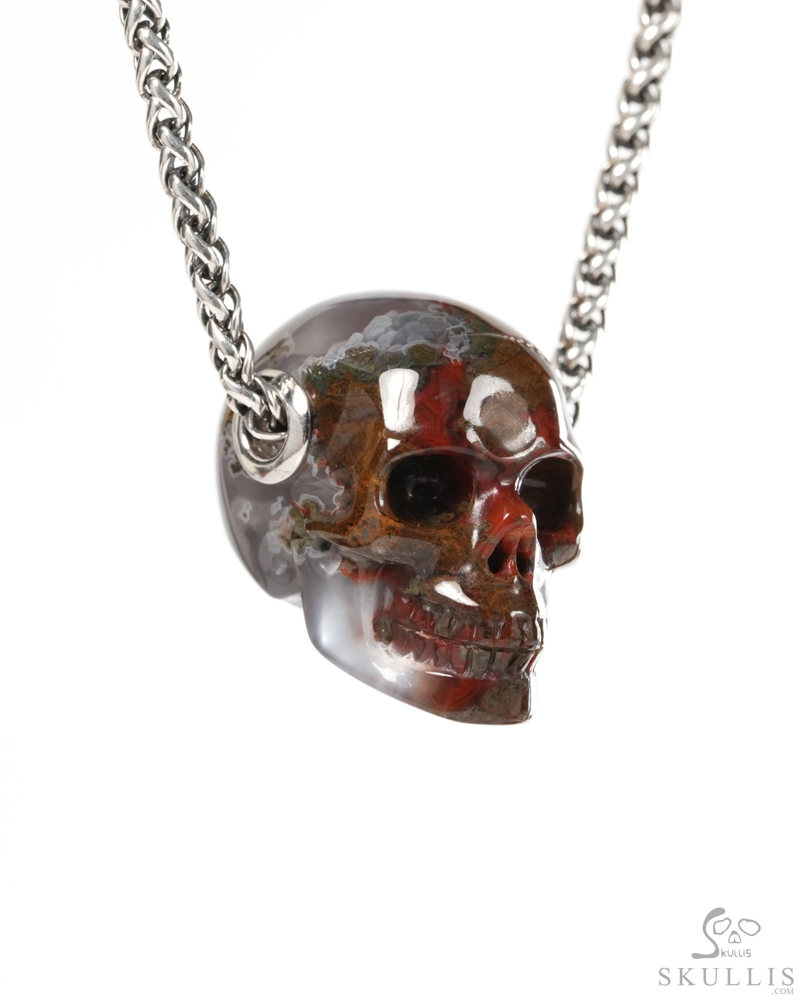 Skullis Signature 1.2" Red Desert Agate Hand Carved Crystal Skull Pendant, Crystal Healing Skull Jewelry, for Women & Men Skullis Signature 1.2" Red Desert Agate Hand Carved Crystal Skull Pendant, Crystal Healing Skull Jewelry, for Women & Men