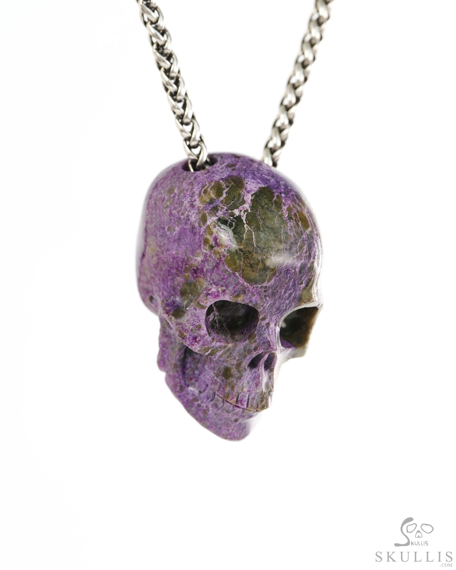 Hollow Essence - 1.4" Stichtite and Serpentine Hand Carved Crystal Skull Pendant, Crystal Healing Skull Jewelry, for Women & Men Hollow Essence - 1.4" Stichtite and Serpentine Hand Carved Crystal Skull Pendant, Crystal Healing Skull Jewelry, for Women & Men