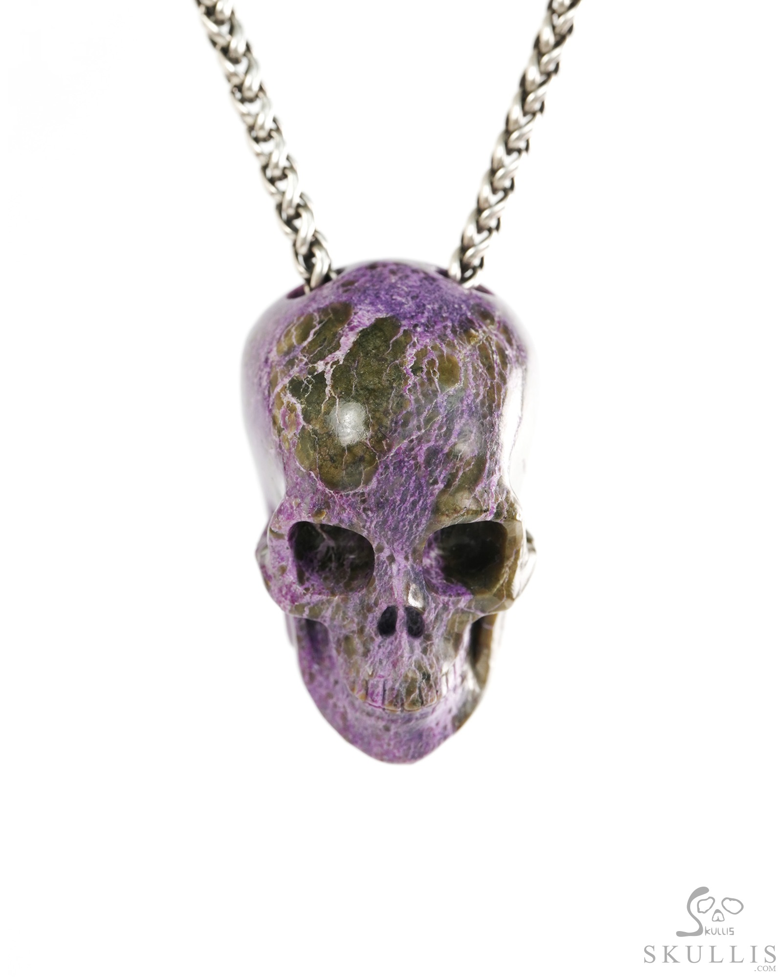 Hollow Essence - 1.4" Stichtite and Serpentine Hand Carved Crystal Skull Pendant, Crystal Healing Skull Jewelry, for Women & Men Hollow Essence - 1.4" Stichtite and Serpentine Hand Carved Crystal Skull Pendant, Crystal Healing Skull Jewelry, for Women & Men