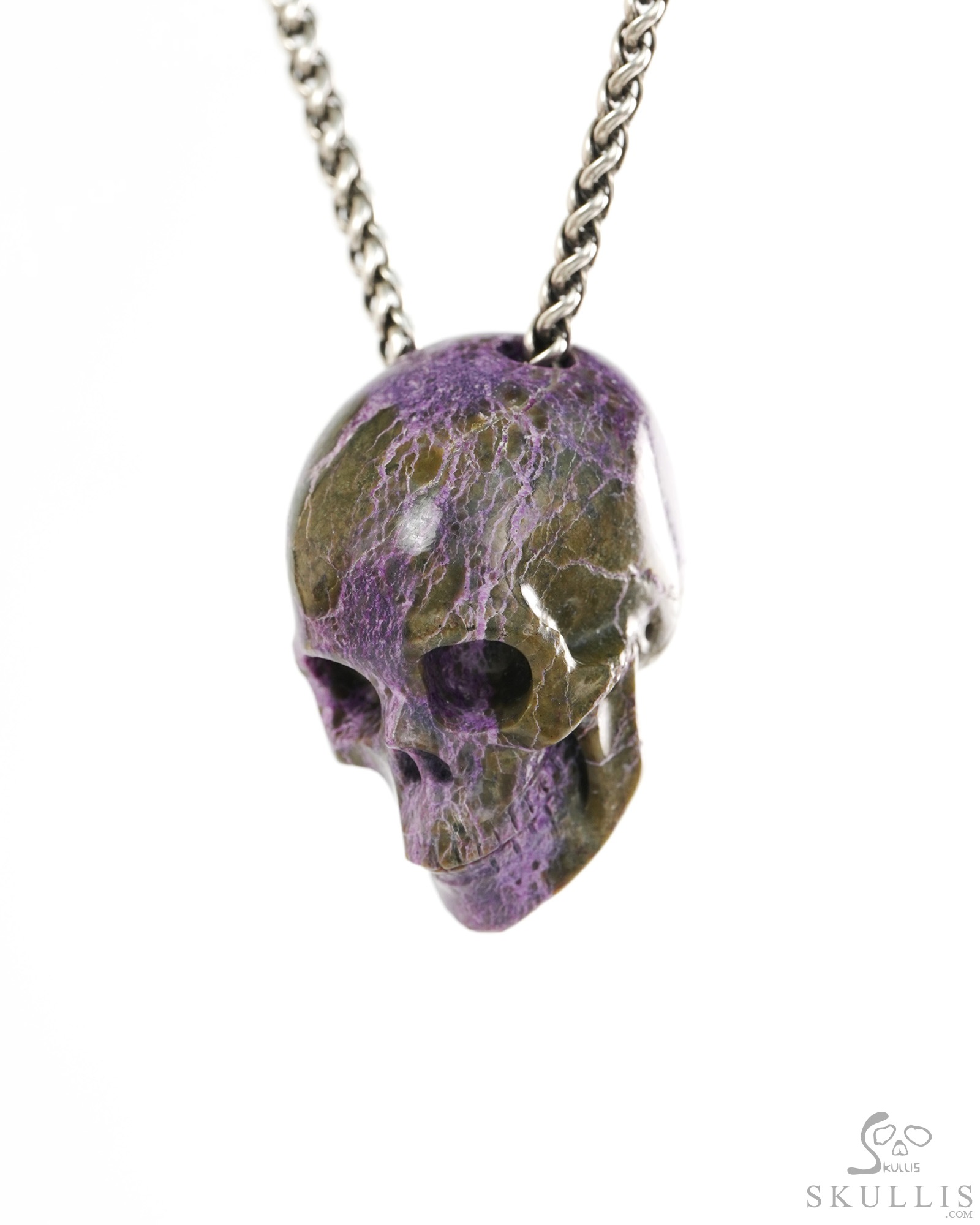 Hollow Essence - 1.4" Stichtite and Serpentine Hand Carved Crystal Skull Pendant, Crystal Healing Skull Jewelry, for Women & Men Hollow Essence - 1.4" Stichtite and Serpentine Hand Carved Crystal Skull Pendant, Crystal Healing Skull Jewelry, for Women & Men