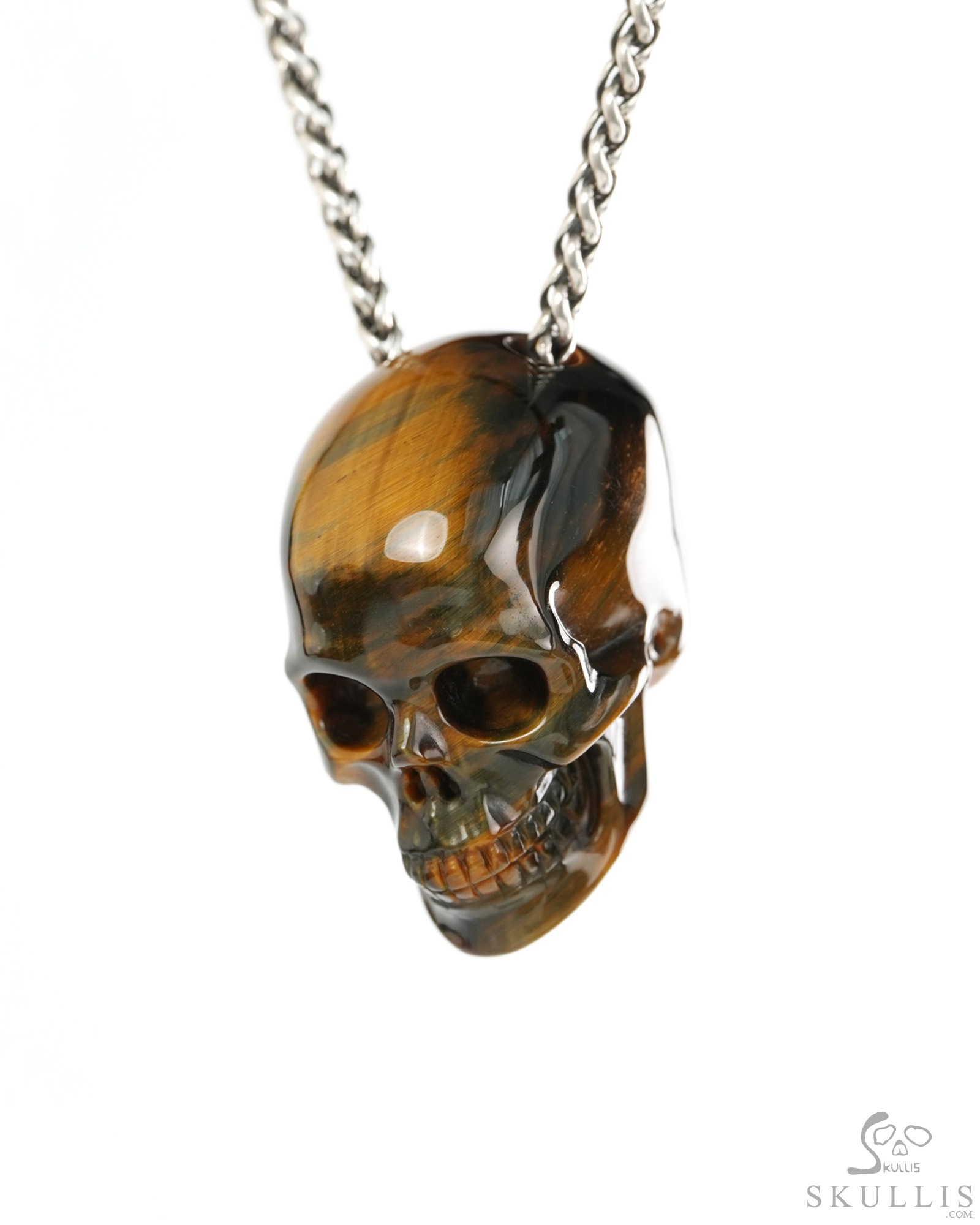Hollow Essence - 1.4" Blue & Gold Tiger's Eye Hand Carved Crystal Skull Pendant, Crystal Healing Skull Jewelry, for Women & Men Hollow Essence - 1.4" Blue & Gold Tiger's Eye Hand Carved Crystal Skull Pendant, Crystal Healing Skull Jewelry, for Women & Men