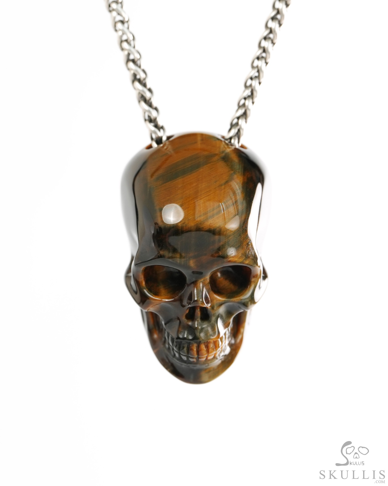 Hollow Essence - 1.4" Blue & Gold Tiger's Eye Hand Carved Crystal Skull Pendant, Crystal Healing Skull Jewelry, for Women & Men Hollow Essence - 1.4" Blue & Gold Tiger's Eye Hand Carved Crystal Skull Pendant, Crystal Healing Skull Jewelry, for Women & Men