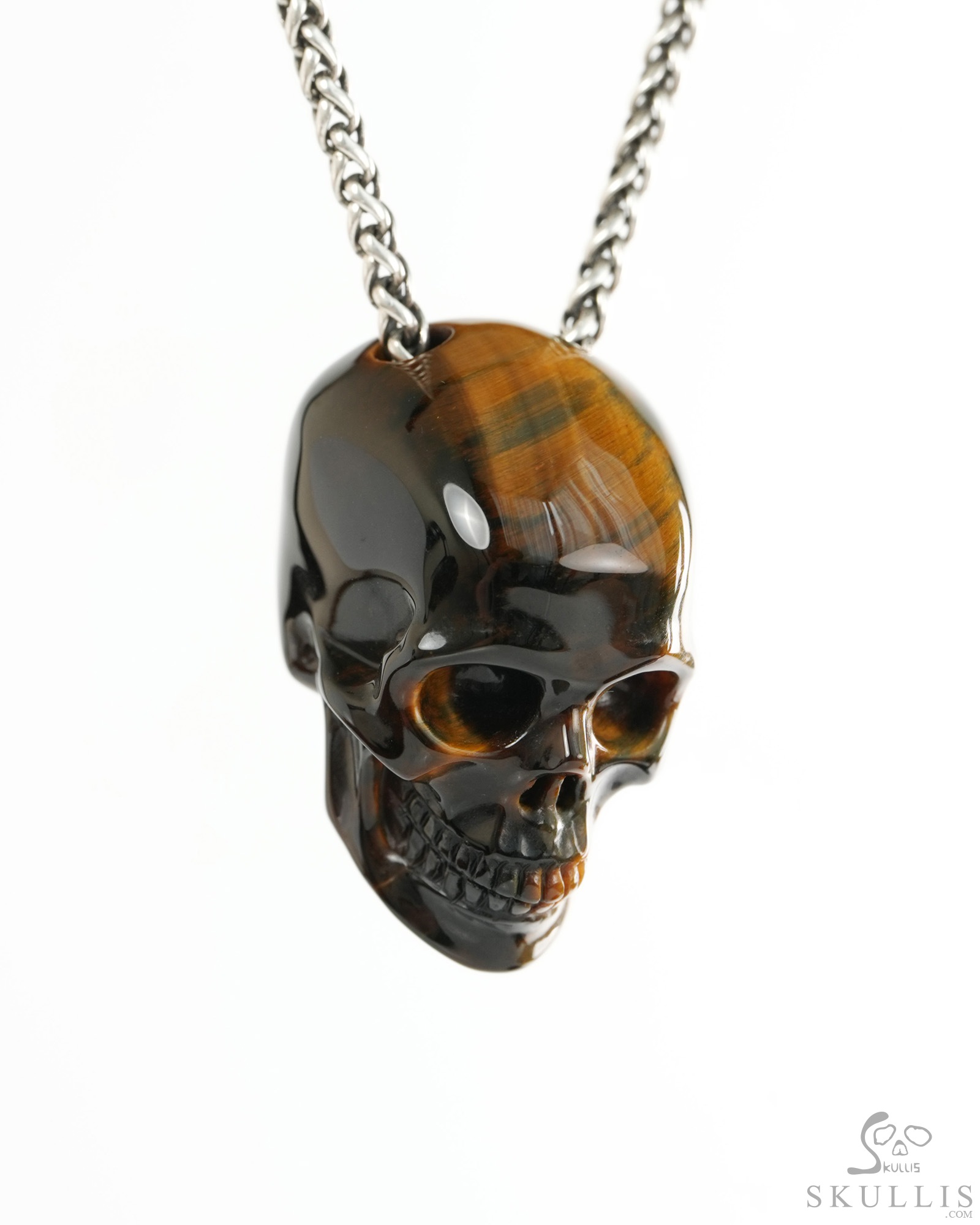 Hollow Essence - 1.4" Blue & Gold Tiger's Eye Hand Carved Crystal Skull Pendant, Crystal Healing Skull Jewelry, for Women & Men Hollow Essence - 1.4" Blue & Gold Tiger's Eye Hand Carved Crystal Skull Pendant, Crystal Healing Skull Jewelry, for Women & Men