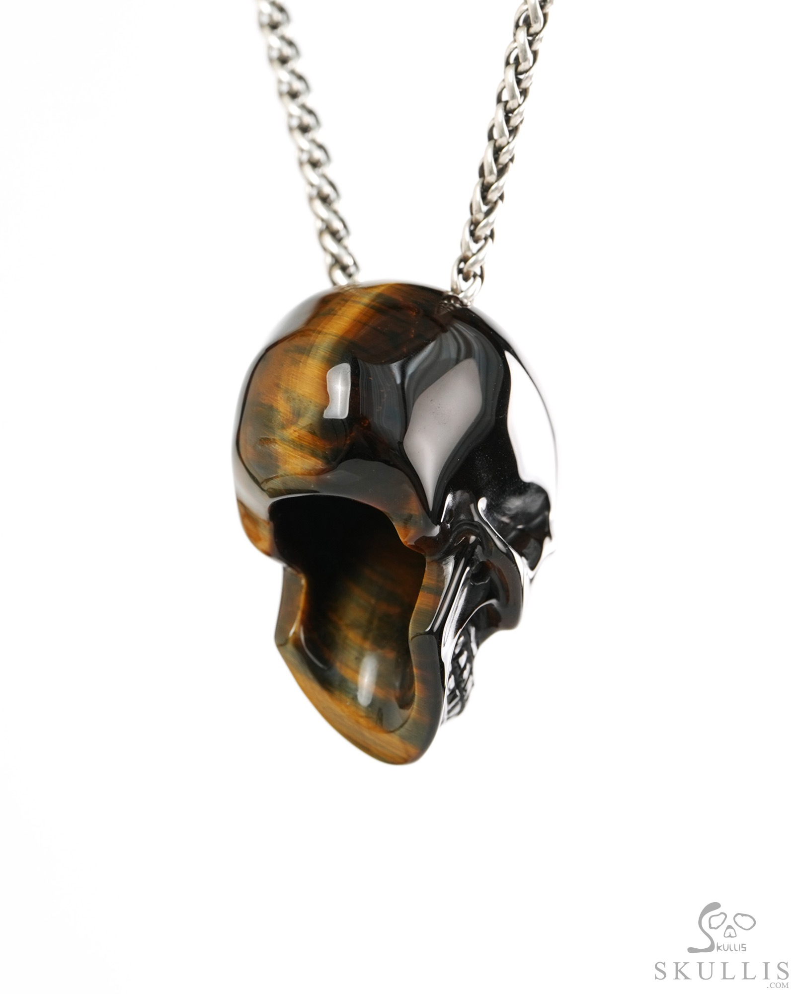 Hollow Essence - 1.4" Blue & Gold Tiger's Eye Hand Carved Crystal Skull Pendant, Crystal Healing Skull Jewelry, for Women & Men Hollow Essence - 1.4" Blue & Gold Tiger's Eye Hand Carved Crystal Skull Pendant, Crystal Healing Skull Jewelry, for Women & Men