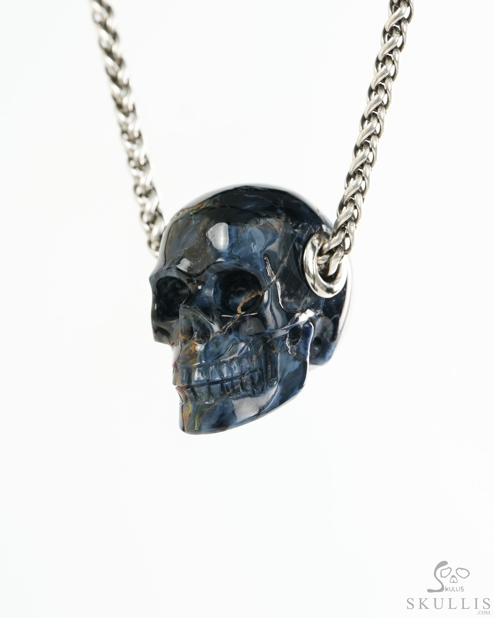 Skullis Signture 1.1" Pietersite Hand Carved Crystal Skull Pendant, Crystal Healing Skull Jewelry, for Women & Men Skullis Signture 1.1" Pietersite Hand Carved Crystal Skull Pendant, Crystal Healing Skull Jewelry, for Women & Men