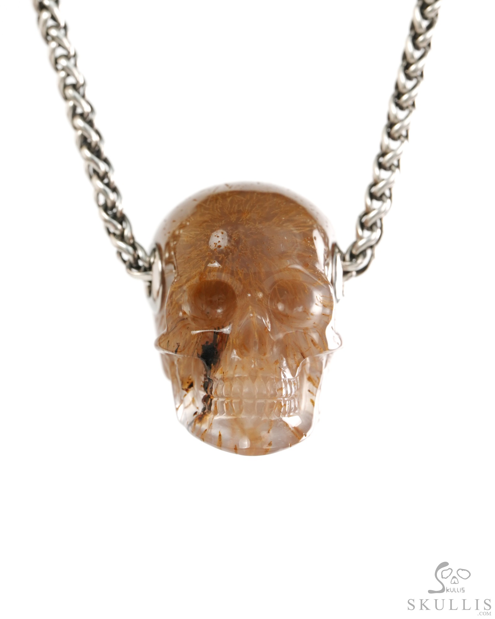 Skullis Signature 1.1" Sagenitic Agate Hand Carved Crystal Skull Pendant, Crystal Healing Skull Jewelry, for Women & Men Skullis Signature 1.1" Sagenitic Agate Hand Carved Crystal Skull Pendant, Crystal Healing Skull Jewelry, for Women & Men