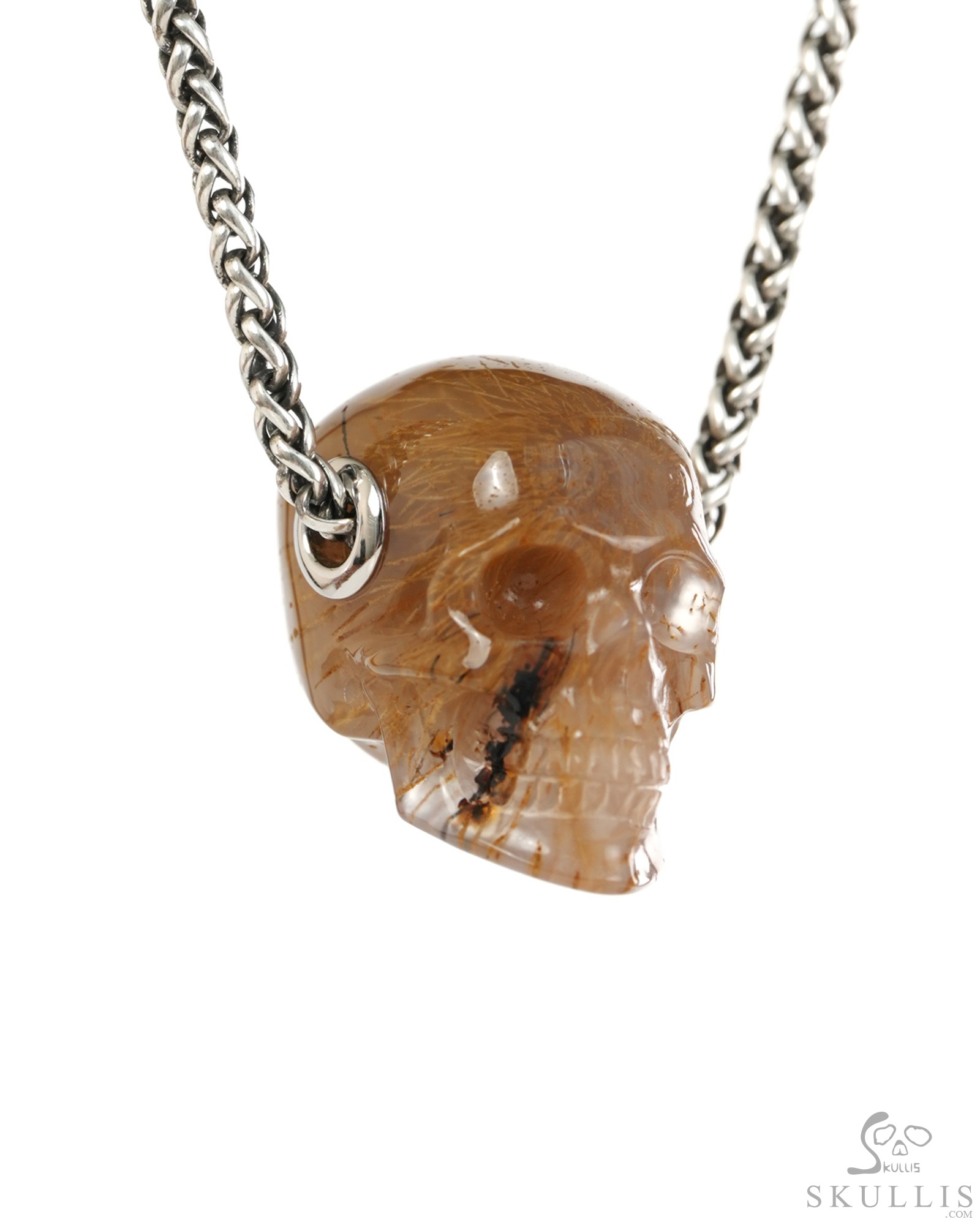 Skullis Signature 1.1" Sagenitic Agate Hand Carved Crystal Skull Pendant, Crystal Healing Skull Jewelry, for Women & Men Skullis Signature 1.1" Sagenitic Agate Hand Carved Crystal Skull Pendant, Crystal Healing Skull Jewelry, for Women & Men