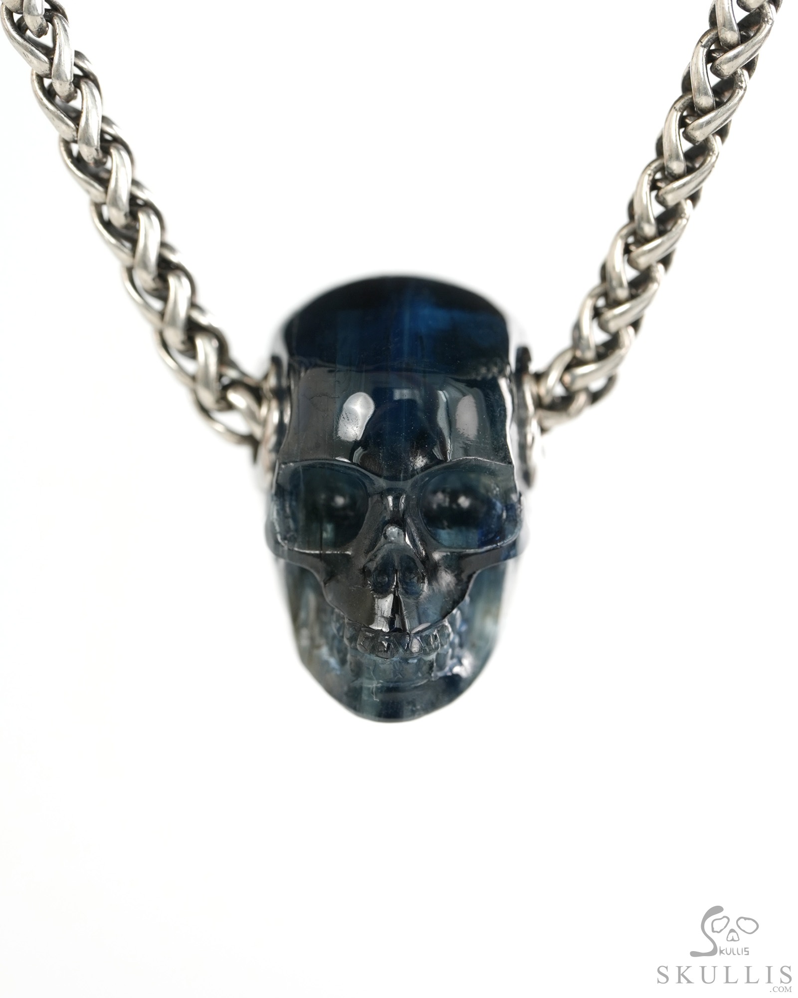 Skullis Signature 0.7" Kyanite Hand Carved Crystal Skull Pendant, Crystal Healing Skull Jewelry, for Women & Men Skullis Signature 0.7" Kyanite Hand Carved Crystal Skull Pendant, Crystal Healing Skull Jewelry, for Women & Men