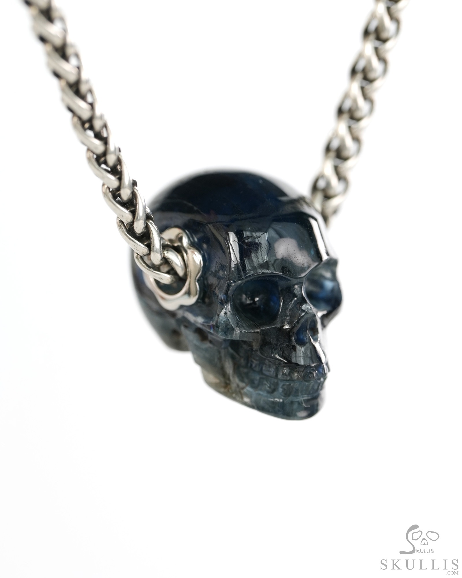 Skullis Signature 0.7" Kyanite Hand Carved Crystal Skull Pendant, Crystal Healing Skull Jewelry, for Women & Men Skullis Signature 0.7" Kyanite Hand Carved Crystal Skull Pendant, Crystal Healing Skull Jewelry, for Women & Men