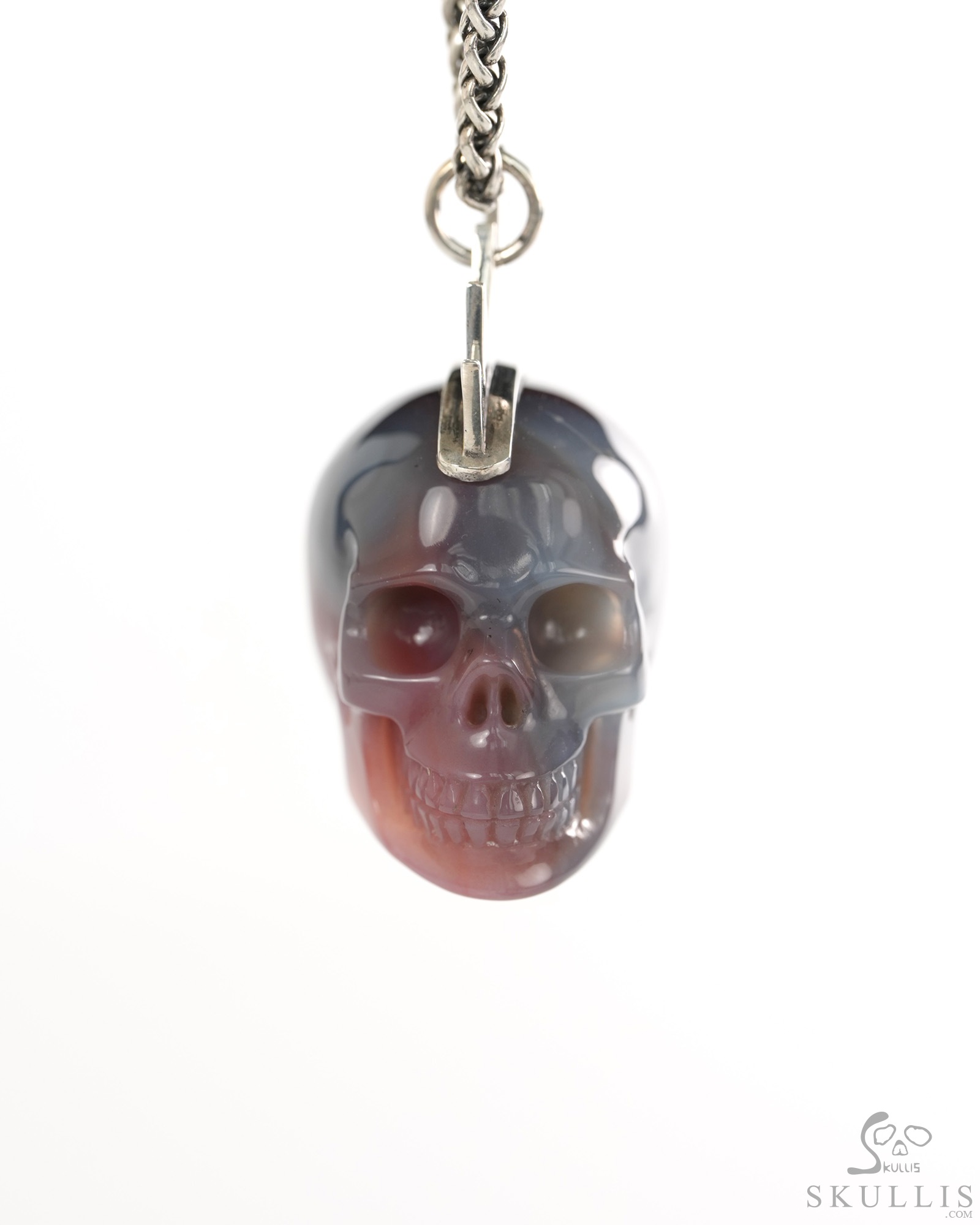 1.8" Mozambique Agate Hand Carved Crystal Skull with Punk Hair in Sterling Silver Pendant, Crystal Healing Skull Jewelry, for Women & Men 1.8" Mozambique Agate Hand Carved Crystal Skull with Punk Hair in Sterling Silver Pendant, Crystal Healing Skull Jewelry, for Women & Men