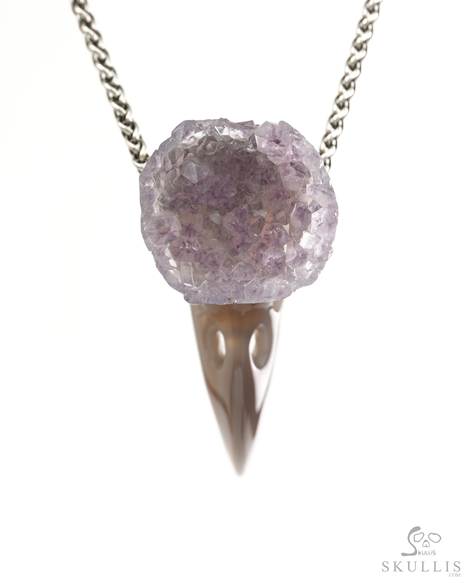 Night Pathfinder - 2.4" Amethyst & Agate Hand Carved Crystal Raven Skull Pendant, Crystal Healing Skull Jewelry, for Women & Men Night Pathfinder - 2.4" Amethyst & Agate Hand Carved Crystal Raven Skull Pendant, Crystal Healing Skull Jewelry, for Women & Men