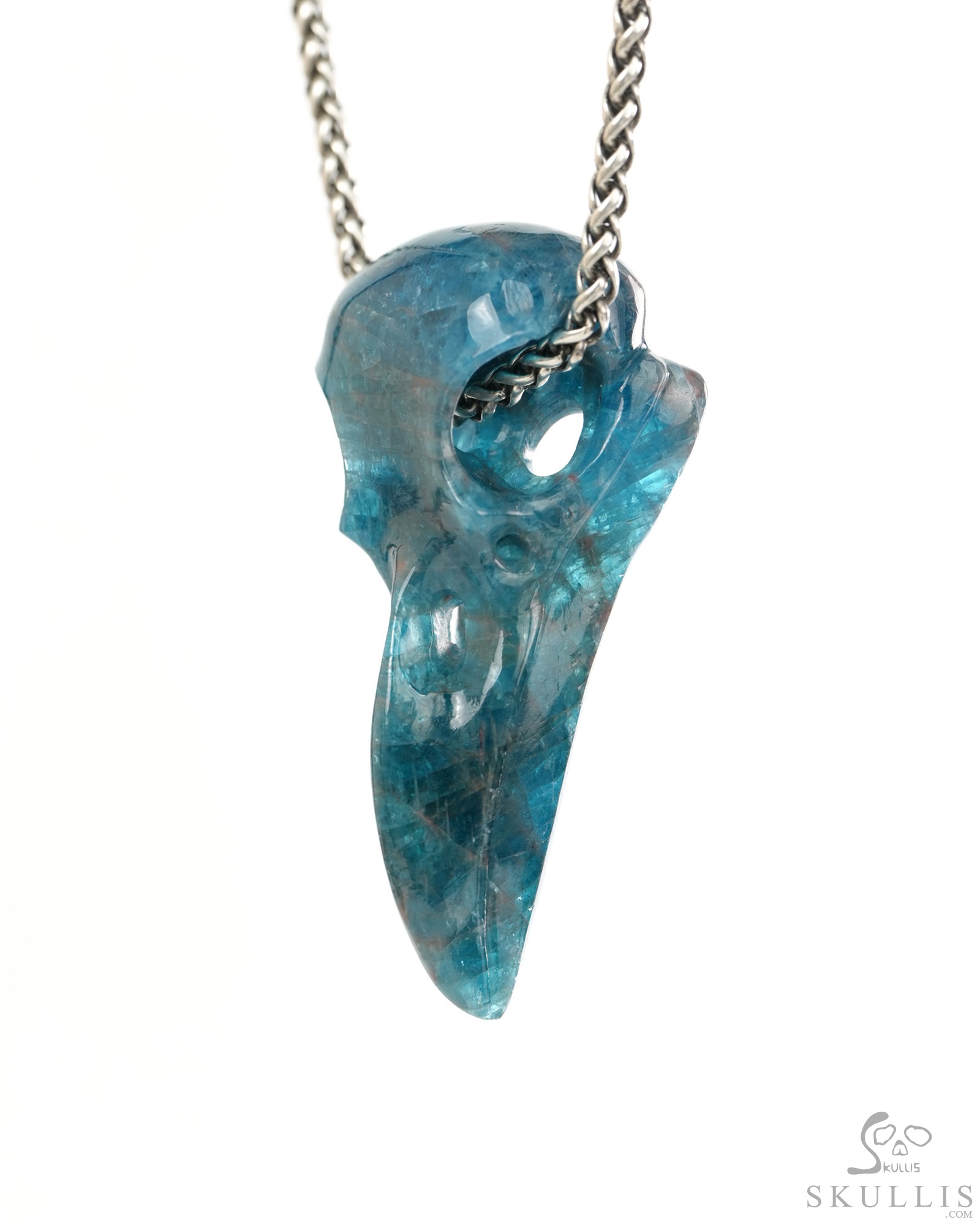 Night Pathfinder - 2.3" Blue Apatite Hand Carved Crystal Raven Skull Pendant, Crystal Healing Skull Jewelry, for Women & Men Night Pathfinder - 2.3" Blue Apatite Hand Carved Crystal Raven Skull Pendant, Crystal Healing Skull Jewelry, for Women & Men