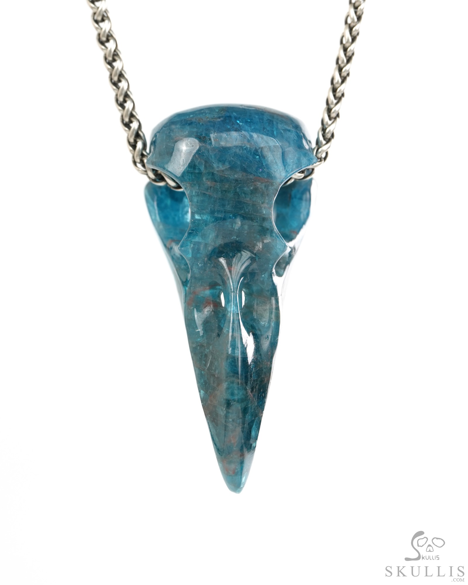 Night Pathfinder - 2.3" Blue Apatite Hand Carved Crystal Raven Skull Pendant, Crystal Healing Skull Jewelry, for Women & Men Night Pathfinder - 2.3" Blue Apatite Hand Carved Crystal Raven Skull Pendant, Crystal Healing Skull Jewelry, for Women & Men