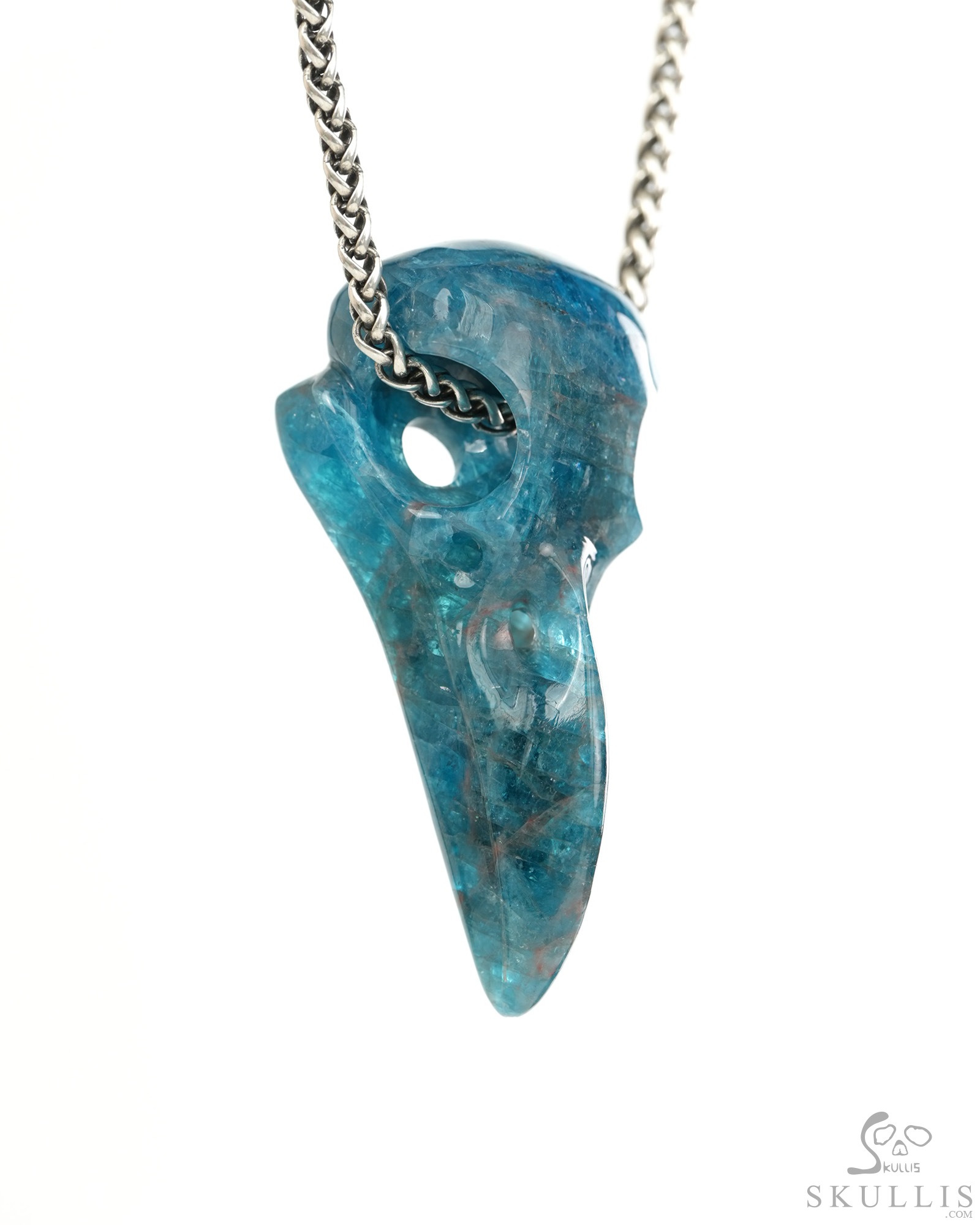 Night Pathfinder - 2.3" Blue Apatite Hand Carved Crystal Raven Skull Pendant, Crystal Healing Skull Jewelry, for Women & Men Night Pathfinder - 2.3" Blue Apatite Hand Carved Crystal Raven Skull Pendant, Crystal Healing Skull Jewelry, for Women & Men