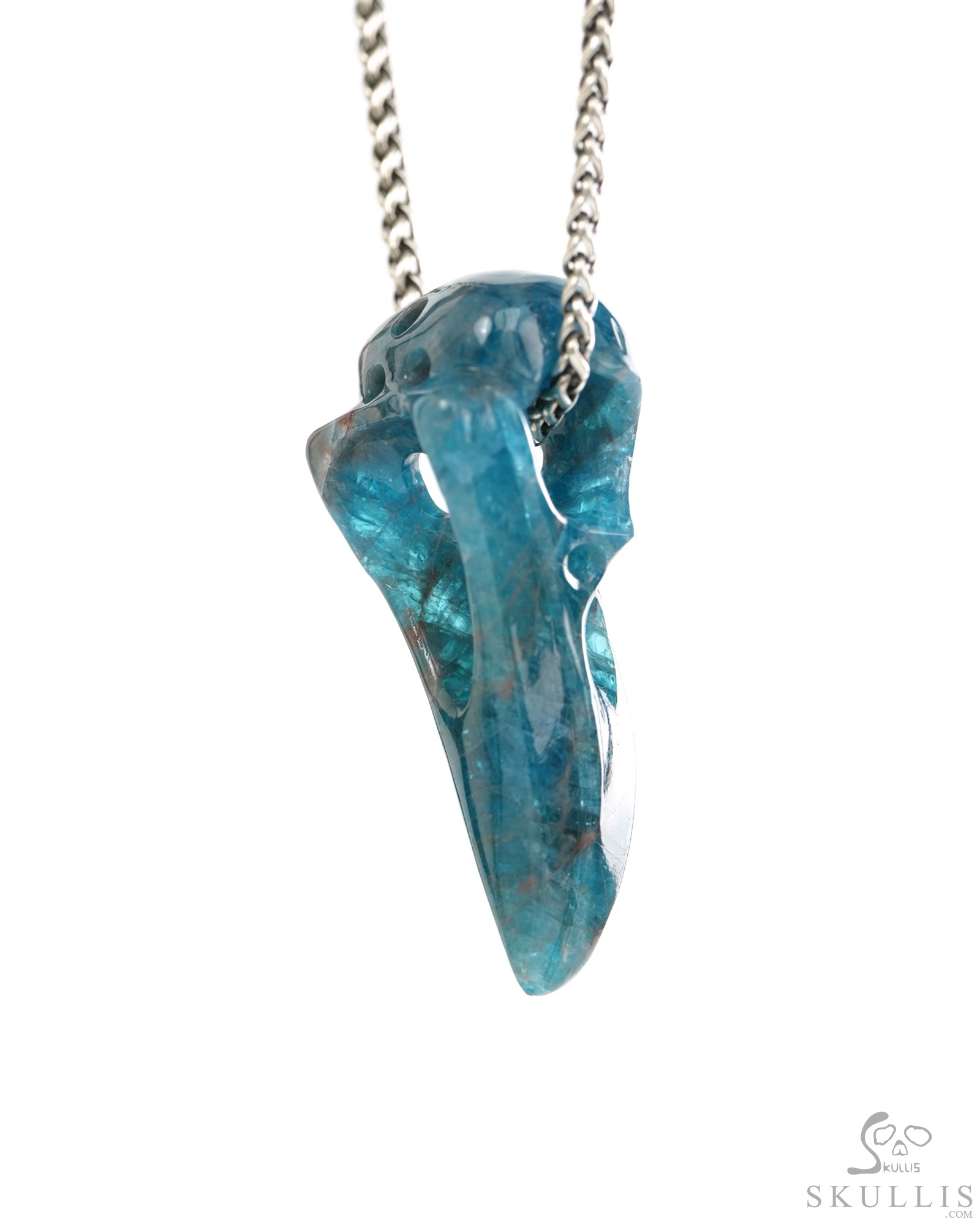 Night Pathfinder - 2.3" Blue Apatite Hand Carved Crystal Raven Skull Pendant, Crystal Healing Skull Jewelry, for Women & Men Night Pathfinder - 2.3" Blue Apatite Hand Carved Crystal Raven Skull Pendant, Crystal Healing Skull Jewelry, for Women & Men