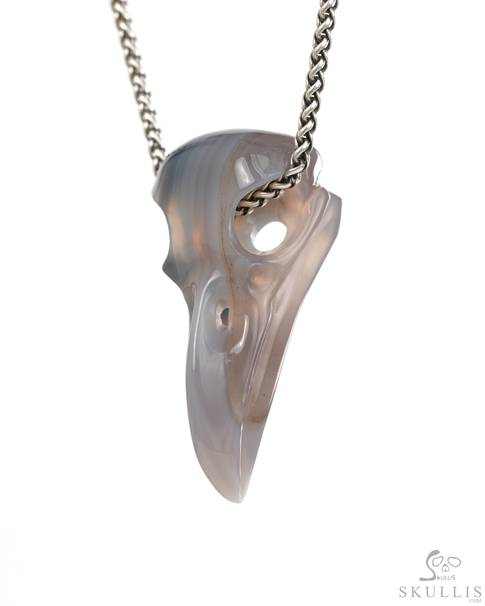 Night Pathfinder - 2.3" Agate Hand Carved Crystal Raven Skull Pendant, Crystal Healing Skull Jewelry, for Women & Men Night Pathfinder - 2.3" Agate Hand Carved Crystal Raven Skull Pendant, Crystal Healing Skull Jewelry, for Women & Men