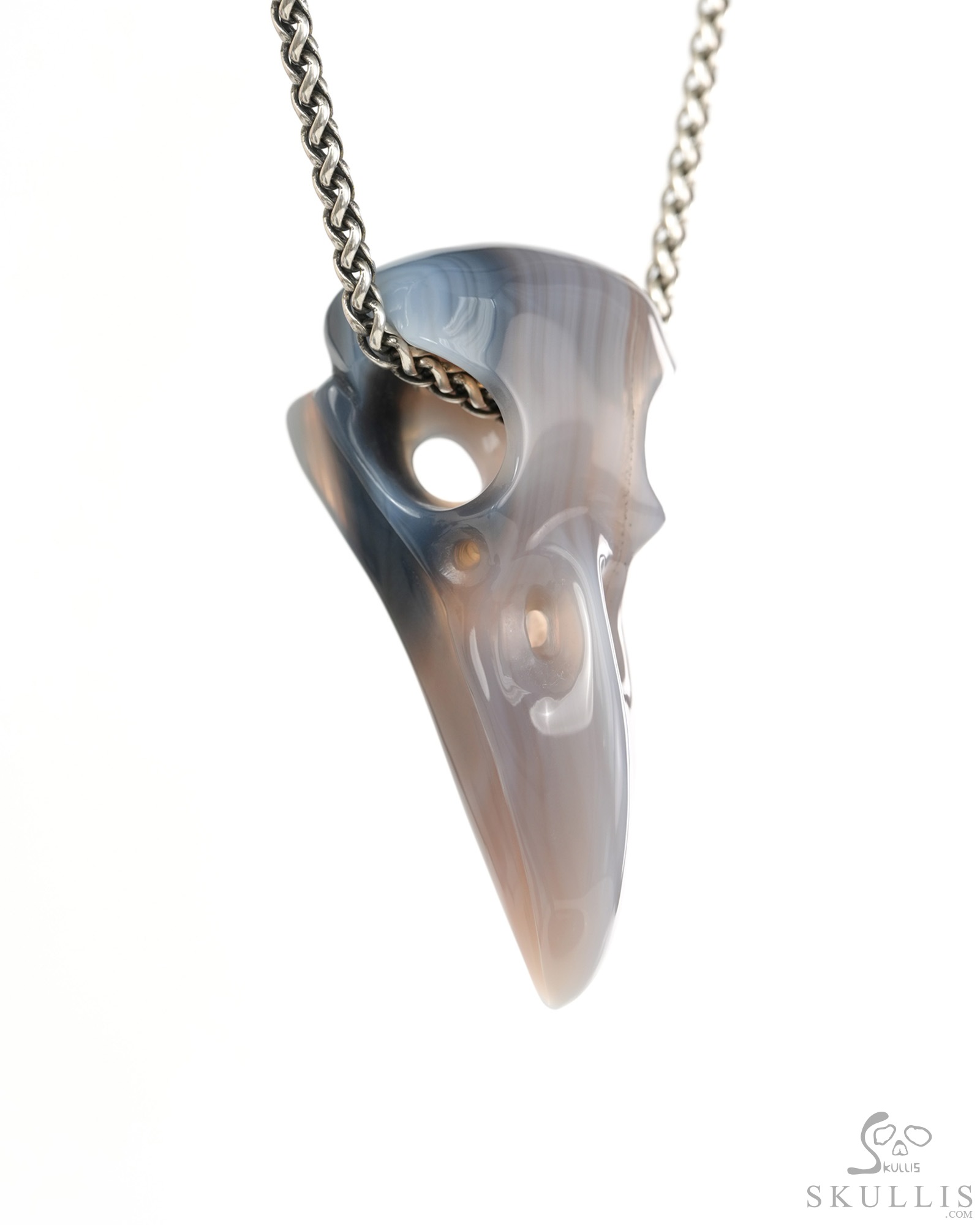 Night Pathfinder - 2.3" Agate Hand Carved Crystal Raven Skull Pendant, Crystal Healing Skull Jewelry, for Women & Men Night Pathfinder - 2.3" Agate Hand Carved Crystal Raven Skull Pendant, Crystal Healing Skull Jewelry, for Women & Men