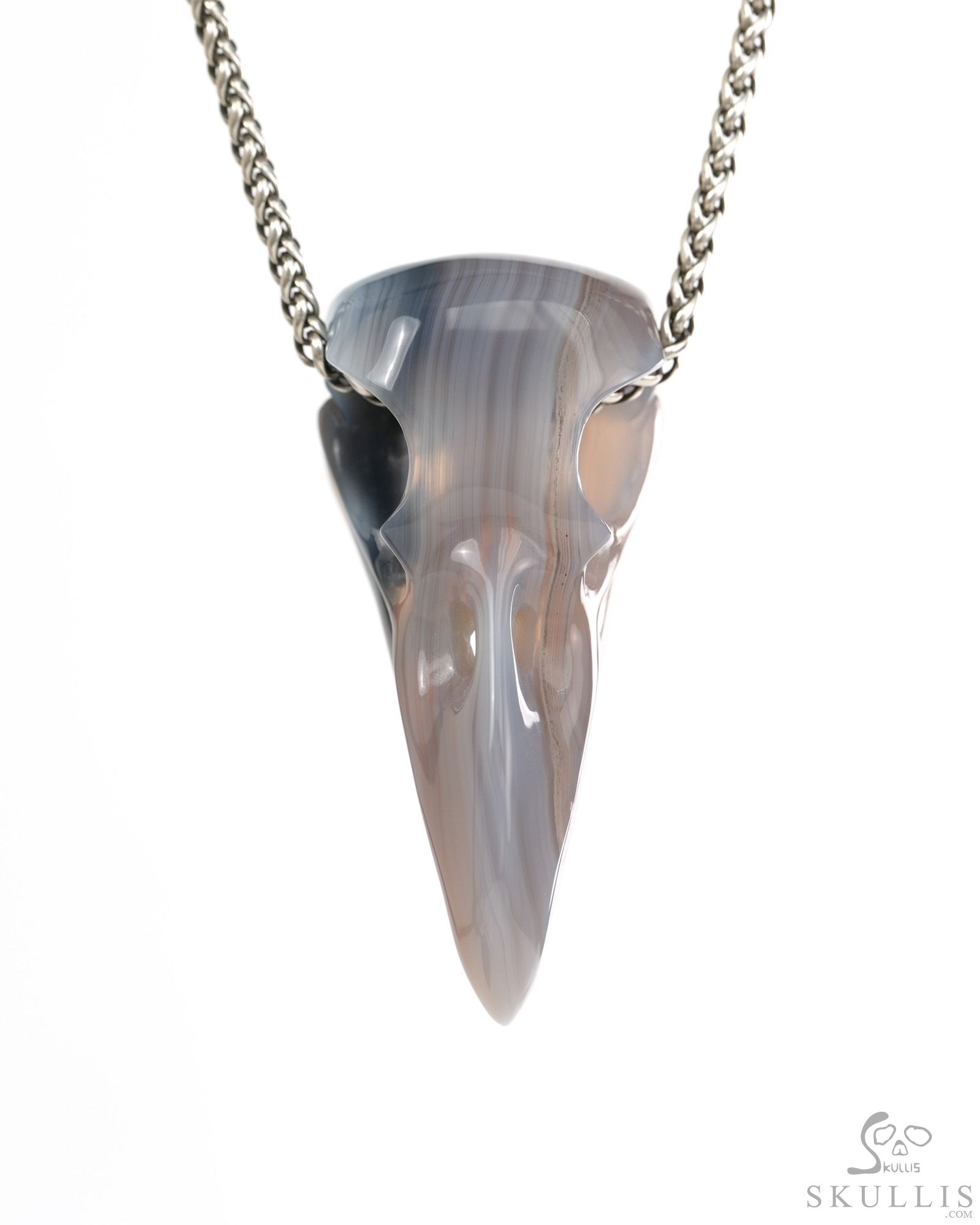 Night Pathfinder - 2.3" Agate Hand Carved Crystal Raven Skull Pendant, Crystal Healing Skull Jewelry, for Women & Men Night Pathfinder - 2.3" Agate Hand Carved Crystal Raven Skull Pendant, Crystal Healing Skull Jewelry, for Women & Men
