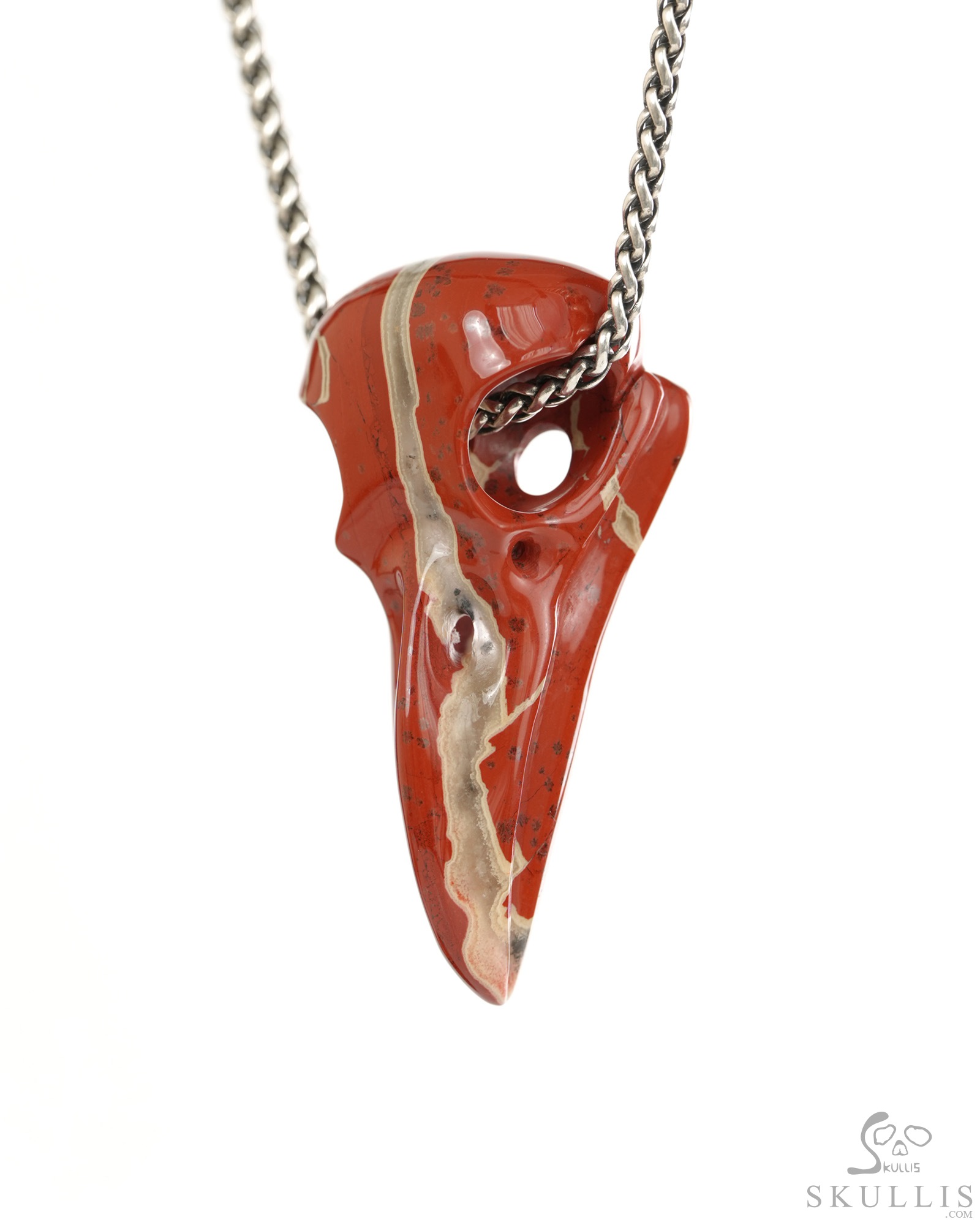 Night Pathfinder - 2.3" Red Jasper Hand Carved Crystal Raven Skull Pendant, Crystal Healing Skull Jewelry, for Women & Men Night Pathfinder - 2.3" Red Jasper Hand Carved Crystal Raven Skull Pendant, Crystal Healing Skull Jewelry, for Women & Men