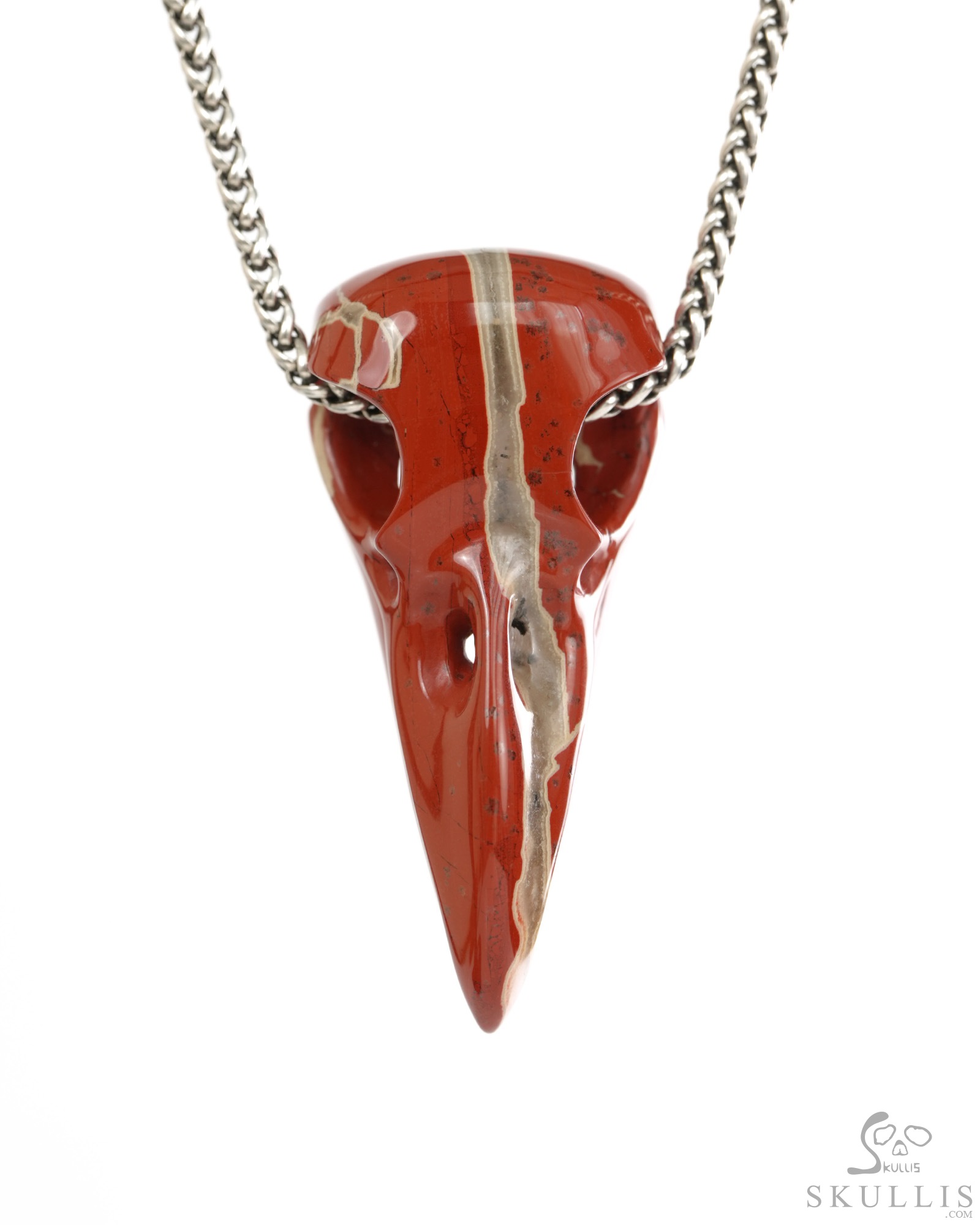 Night Pathfinder - 2.3" Red Jasper Hand Carved Crystal Raven Skull Pendant, Crystal Healing Skull Jewelry, for Women & Men Night Pathfinder - 2.3" Red Jasper Hand Carved Crystal Raven Skull Pendant, Crystal Healing Skull Jewelry, for Women & Men